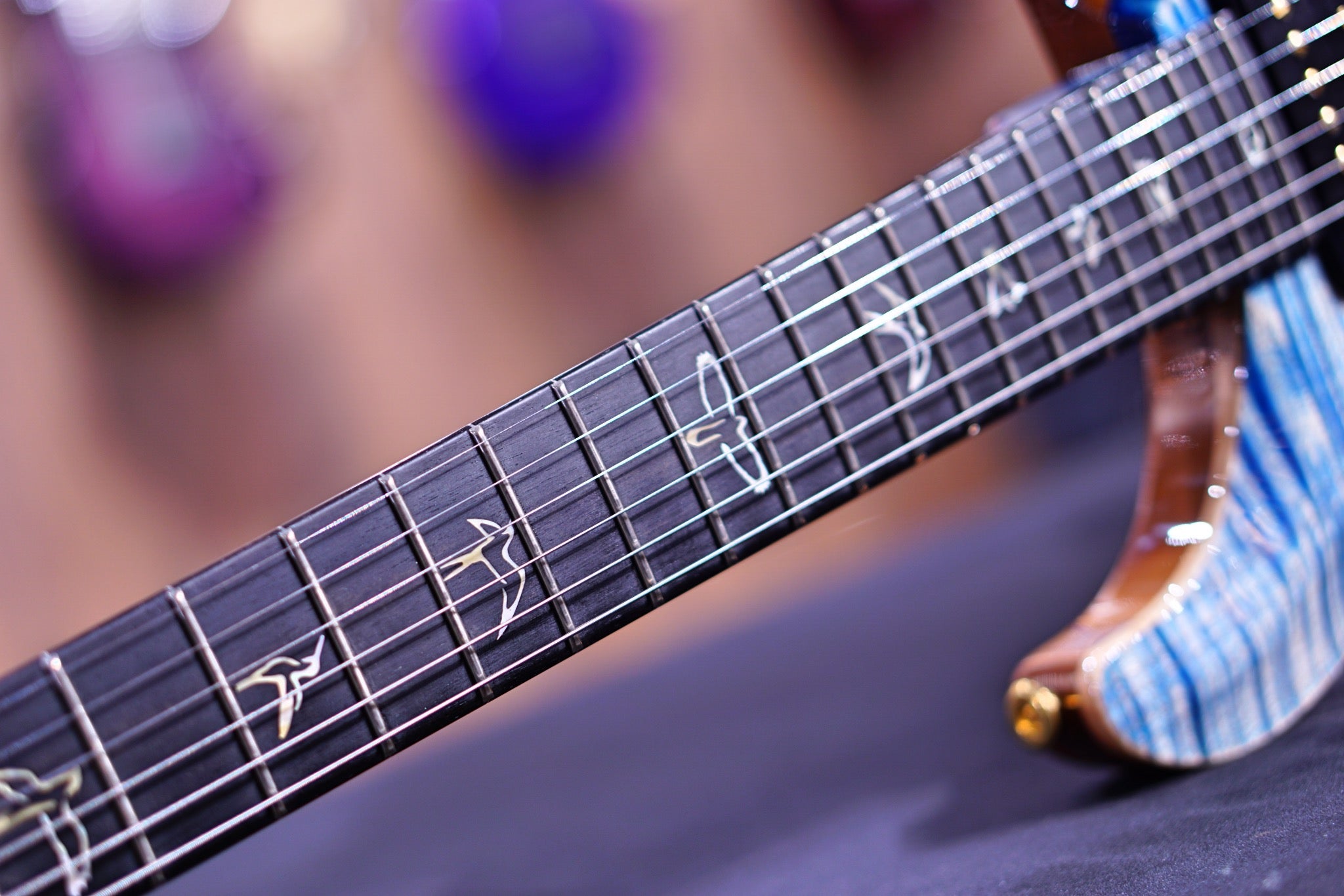 PRS Custom 24 Floyd wood library faded blue jeans stained flame neck run 0336245 - HIENDGUITAR PRS GUITAR