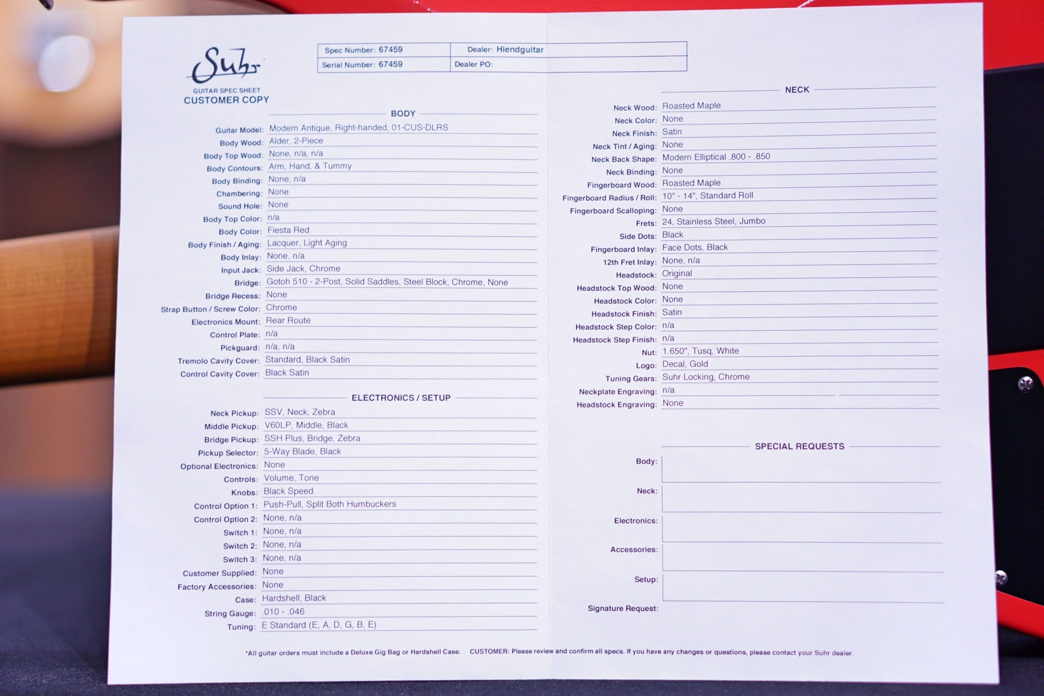 Suhr Modern antique fiesta red Hiend spec 67459 - HIENDGUITAR SUHR GUITAR