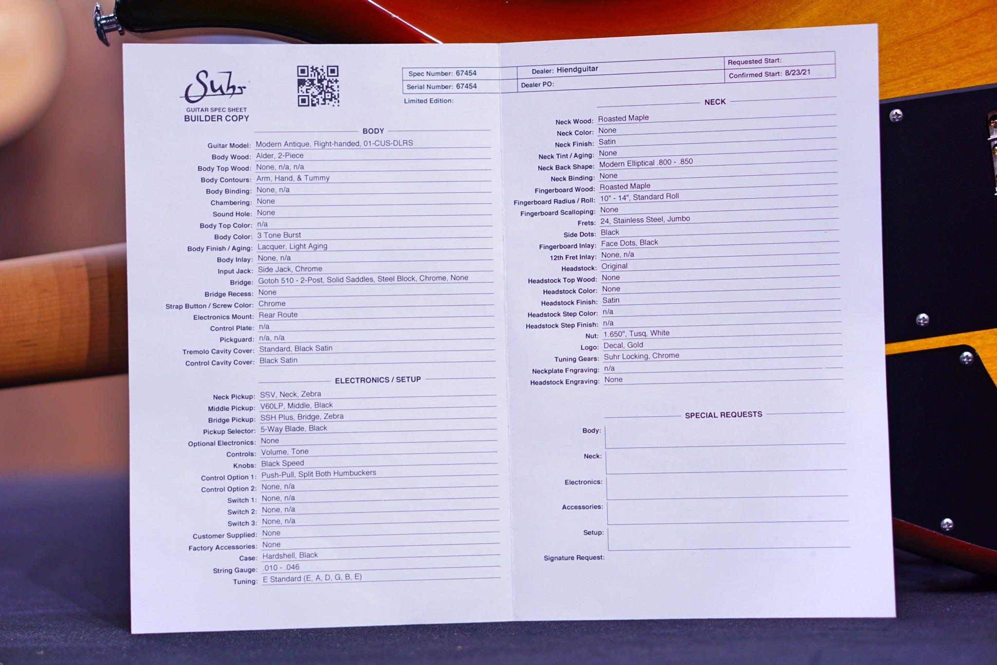 Suhr Modern antique 3 tone burst Hiend spec 67454 - HIENDGUITAR SUHR GUITAR