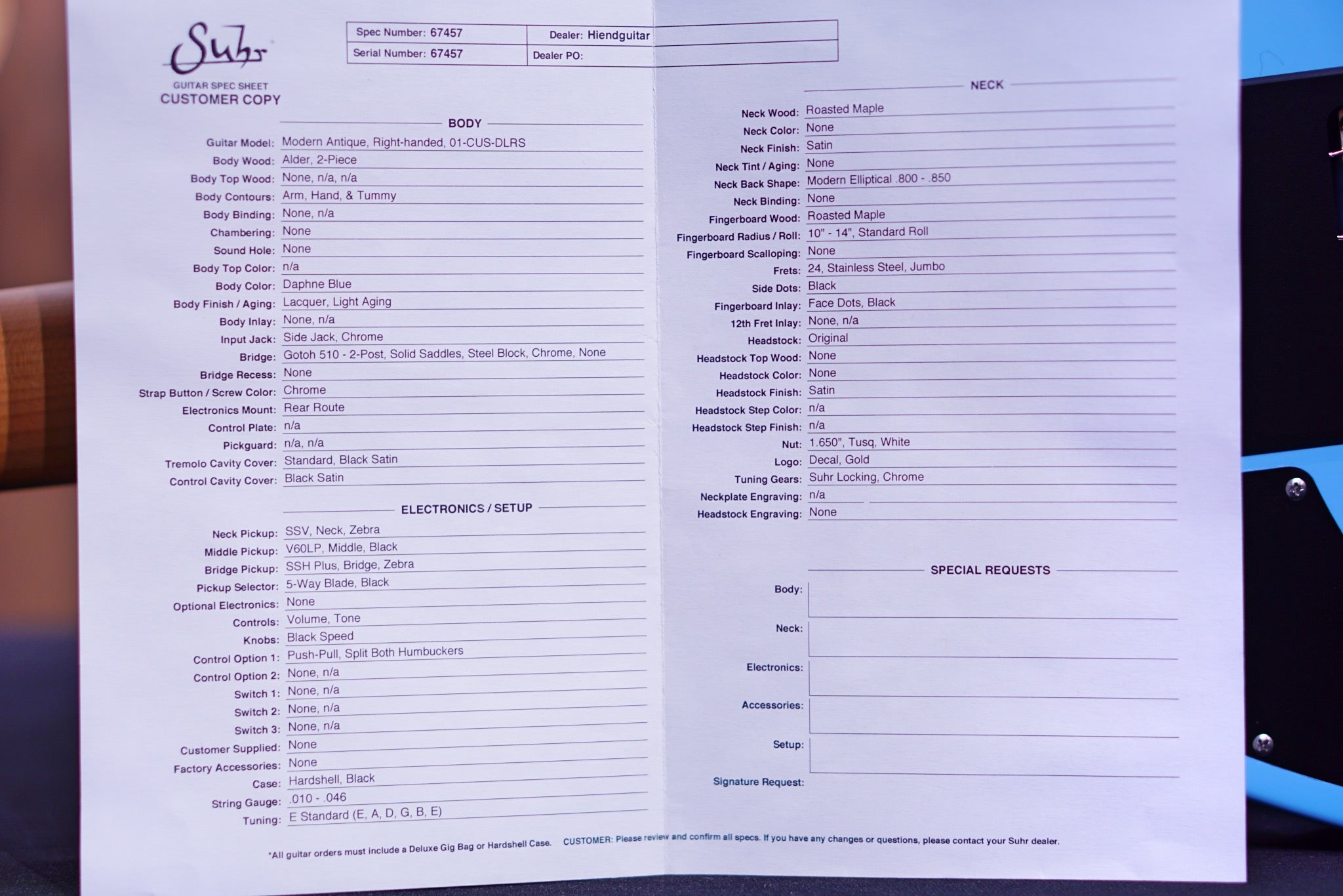 Suhr Modern antique daphnae blue Hiend spec 67457 - HIENDGUITAR SUHR GUITAR
