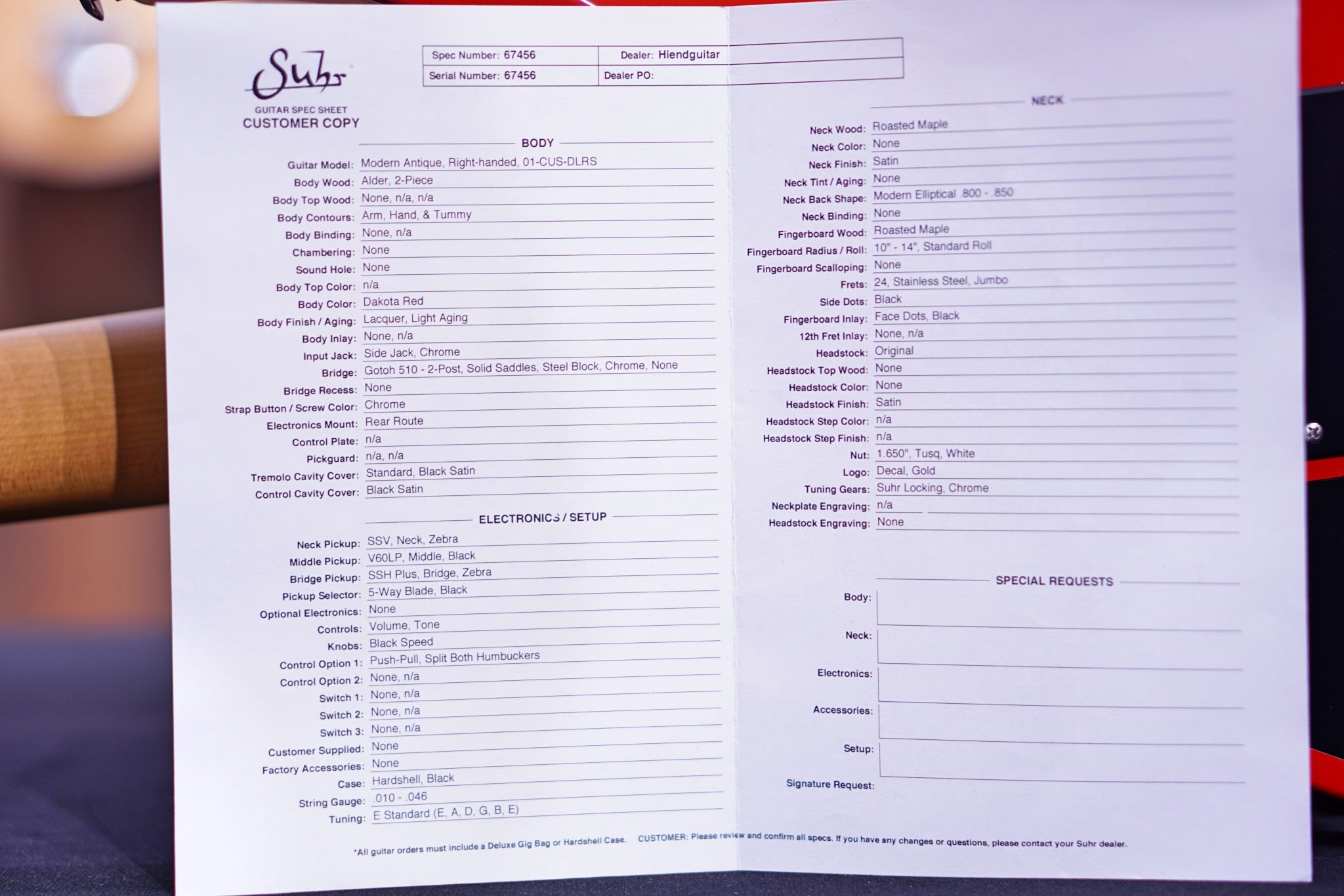 Suhr Modern antique dakota red Hiend spec 67456 - HIENDGUITAR SUHR GUITAR