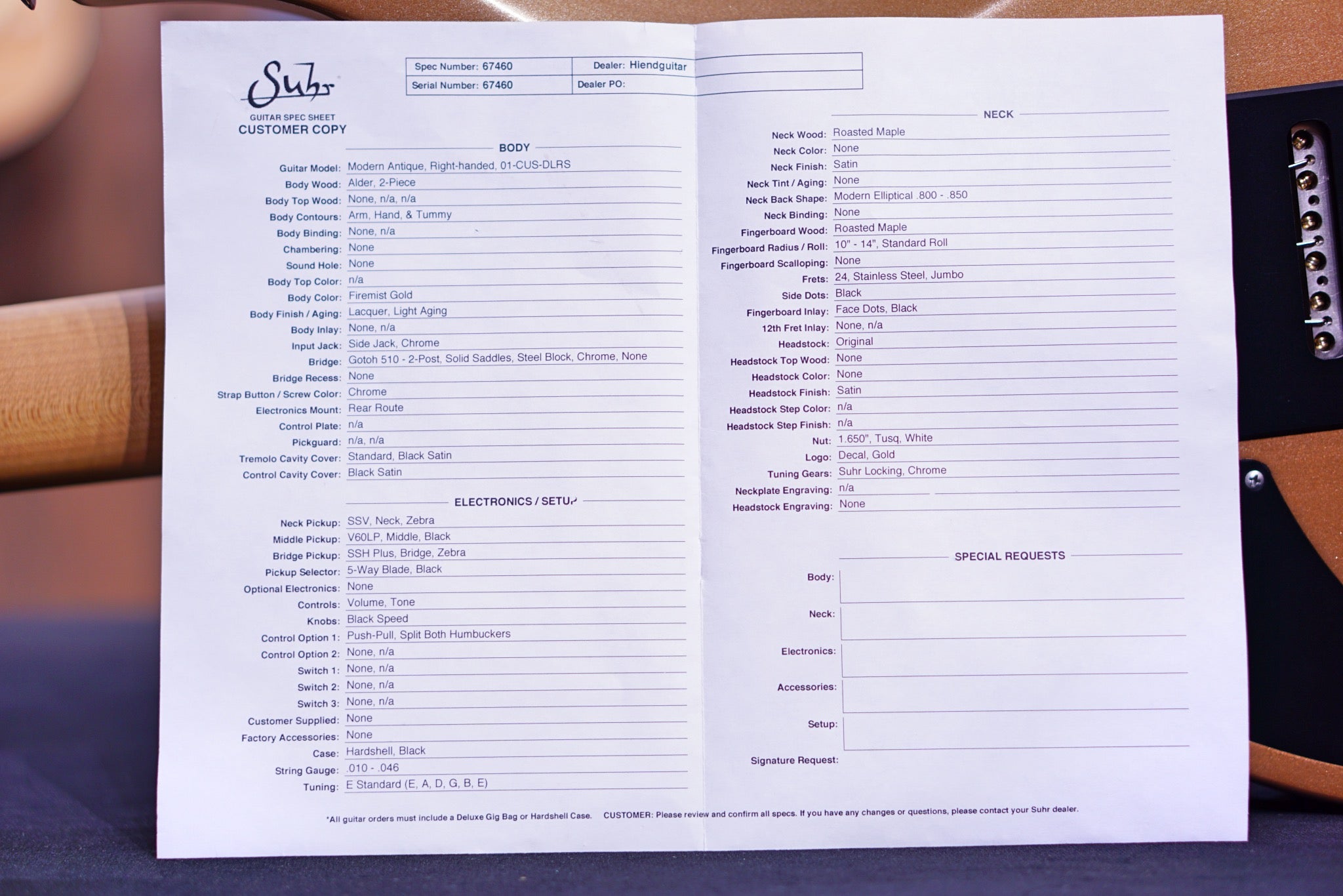 Suhr Modern antique firemist gold Hiend spec 67460 - HIENDGUITAR SUHR GUITAR