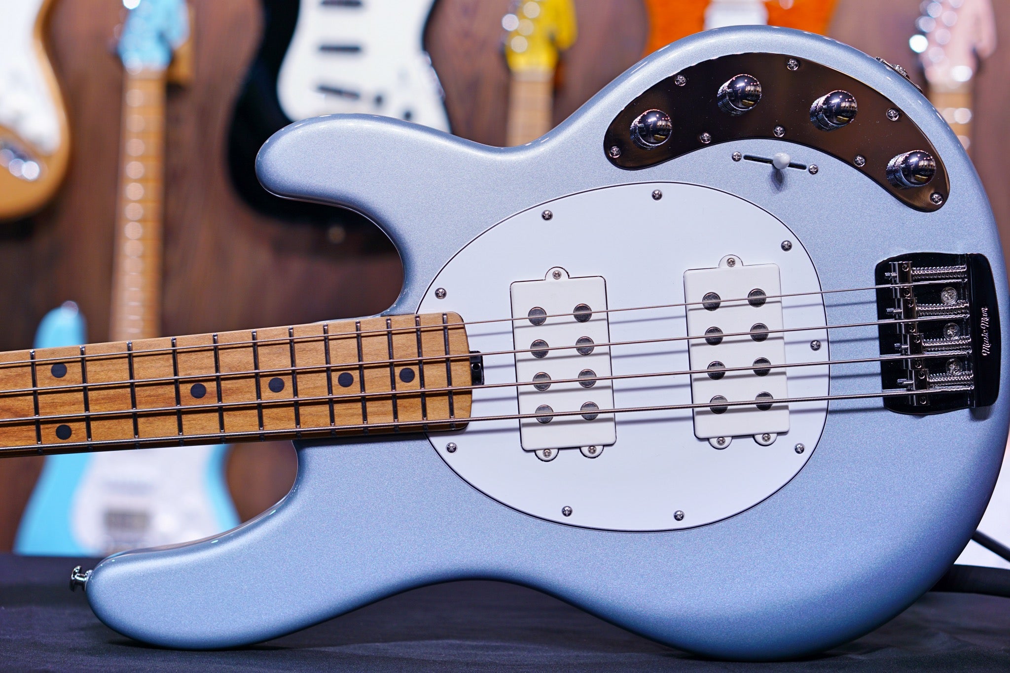 Ernie Ball Music Man StingRay Special 4 HH Bass Guitar - Firemist Silver F90955 - HIENDGUITAR Musicman bass