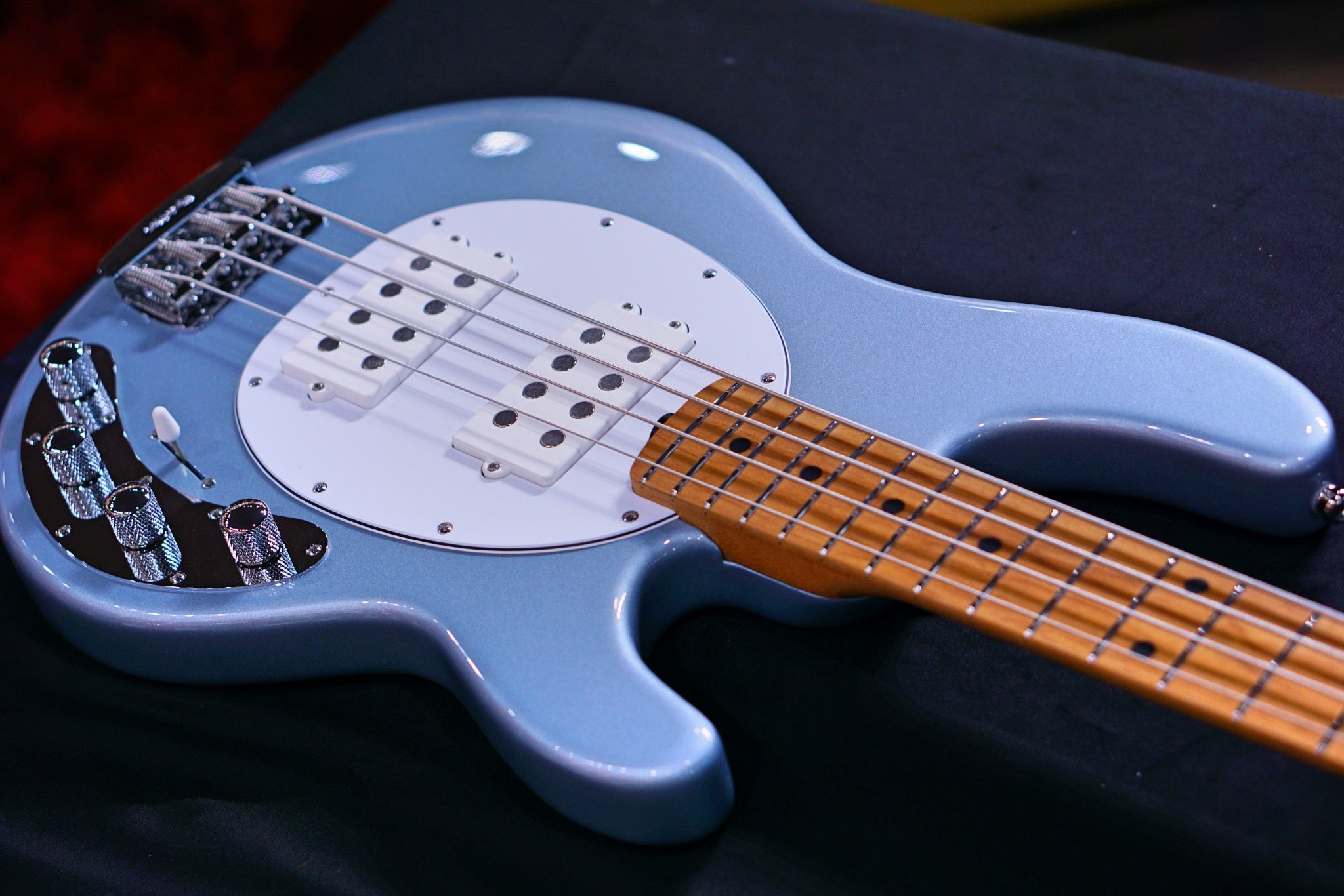 Ernie Ball Music Man StingRay Special 4 HH Bass Guitar - Firemist Silver F90955 - HIENDGUITAR Musicman bass
