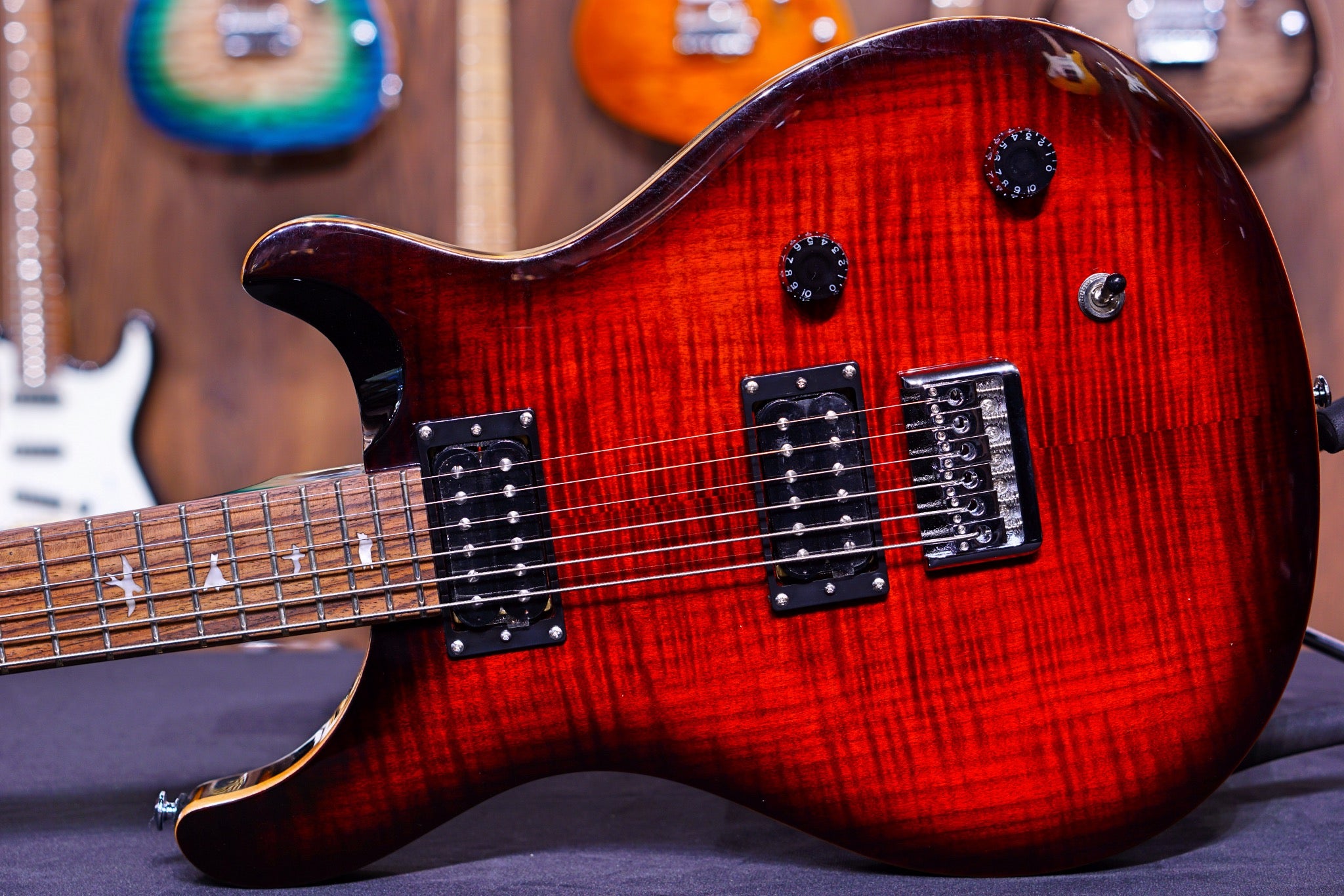 PRS SE 277 Baritone Electric Guitar - Fire red burst - HIENDGUITAR PRS SE GUITAR