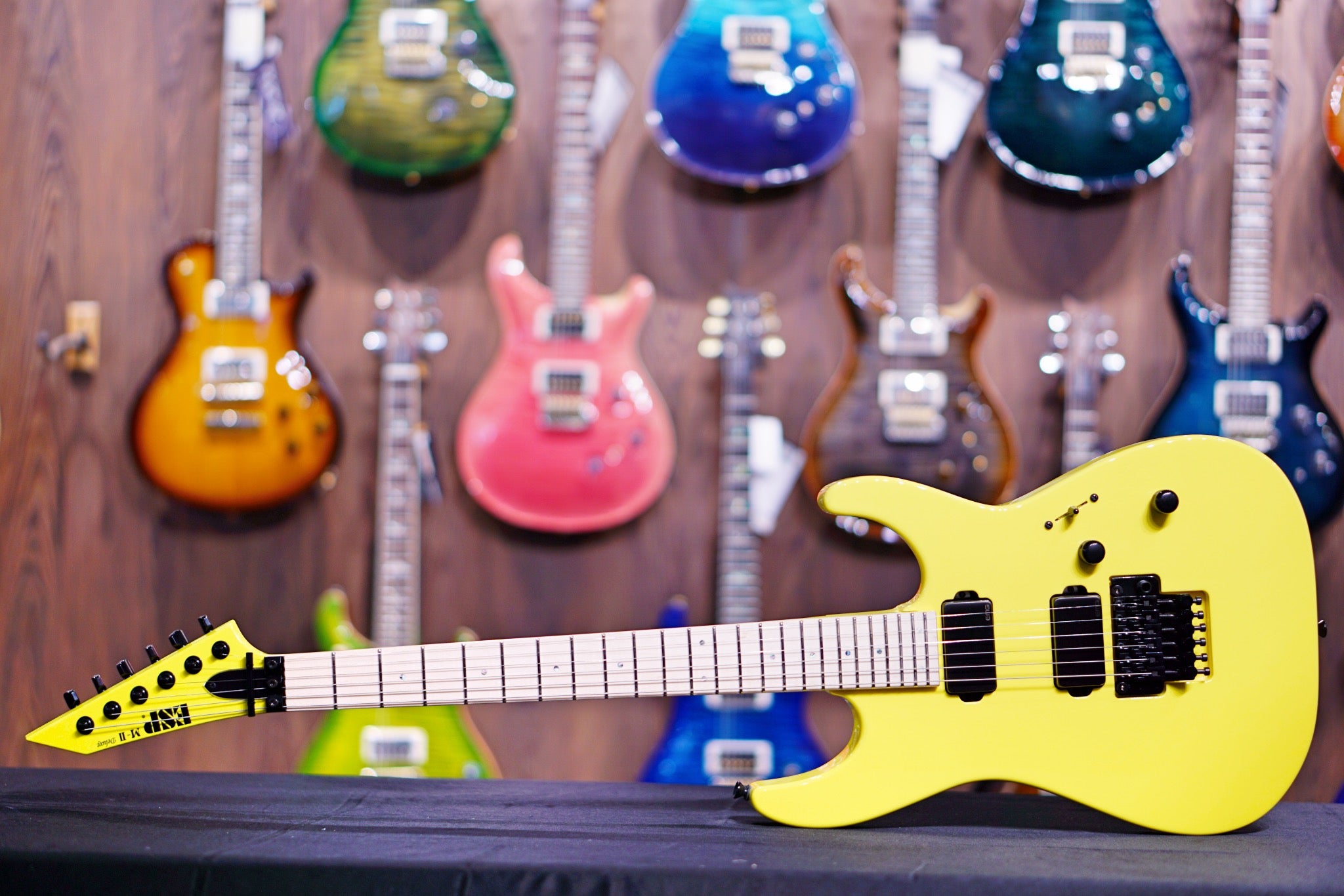 ESP ORIGINAL M-II DX/M w/EMG Brushed Black Neon Yellow E7601202 - HIENDGUITAR ESP GUITAR