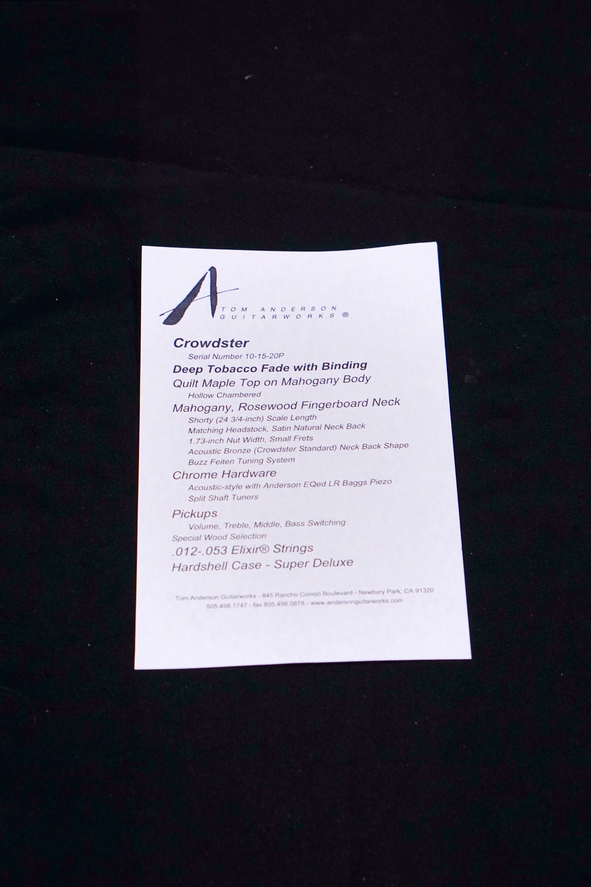 Tom Anderson Crowdster Deep Tobacco Fade with Binding 10-15-20P - HIENDGUITAR Anderson GUITAR