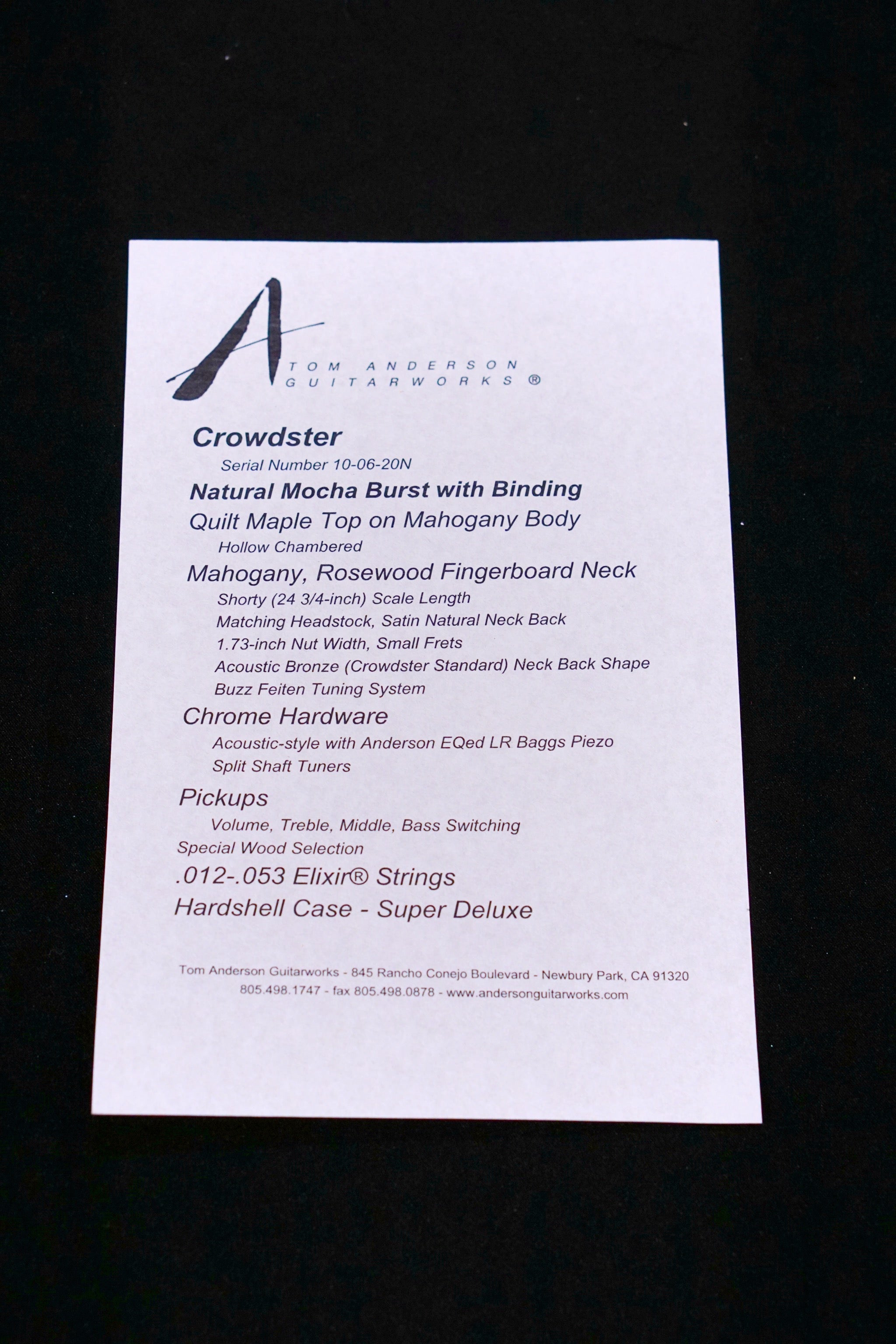 Tom Anderson Crowdster Natural Mocha Burst with Binding 10-06-20N - HIENDGUITAR Anderson GUITAR