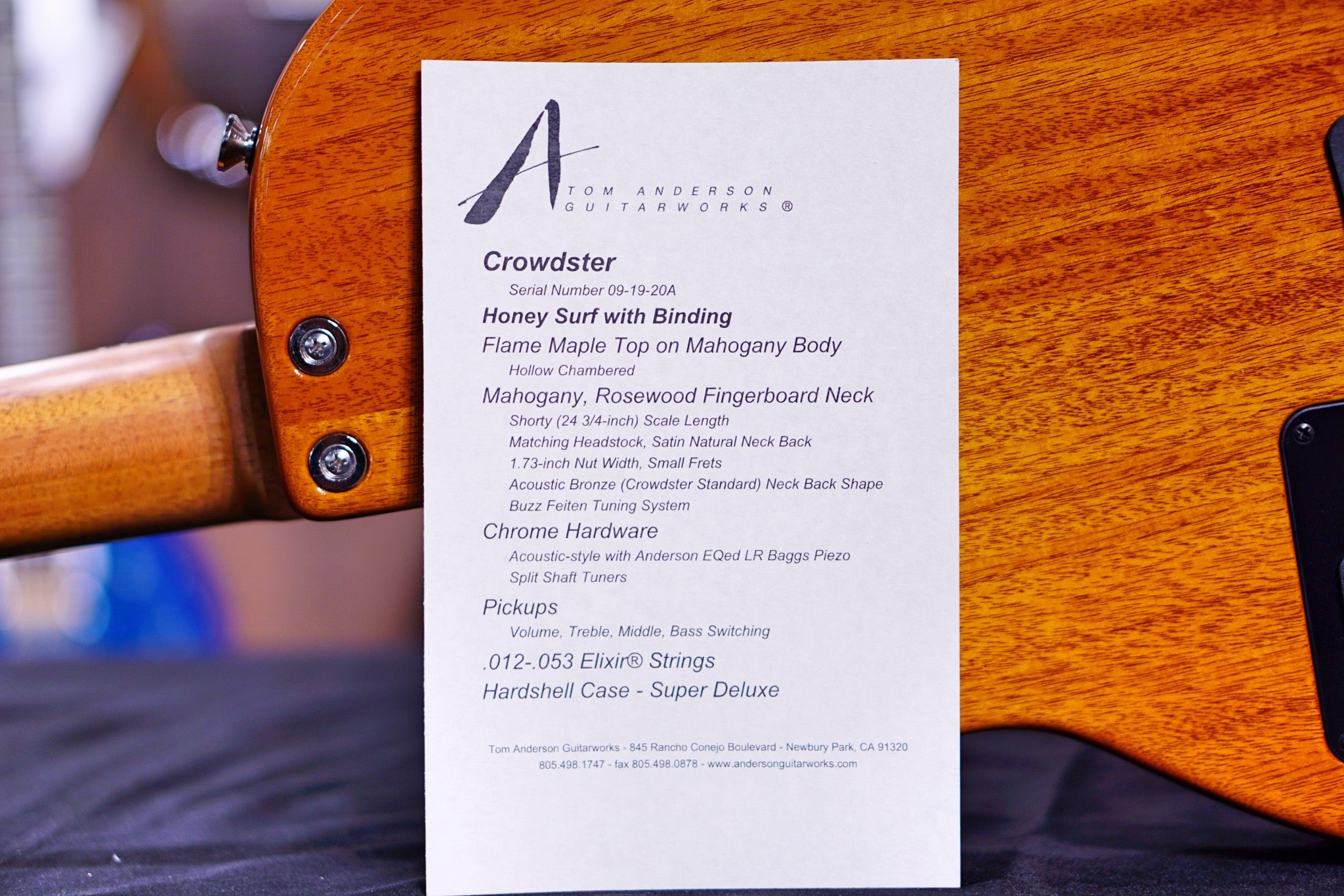 Tom Anderson Crowdster Honey Surf with Binding 09-19-20A - HIENDGUITAR Anderson GUITAR