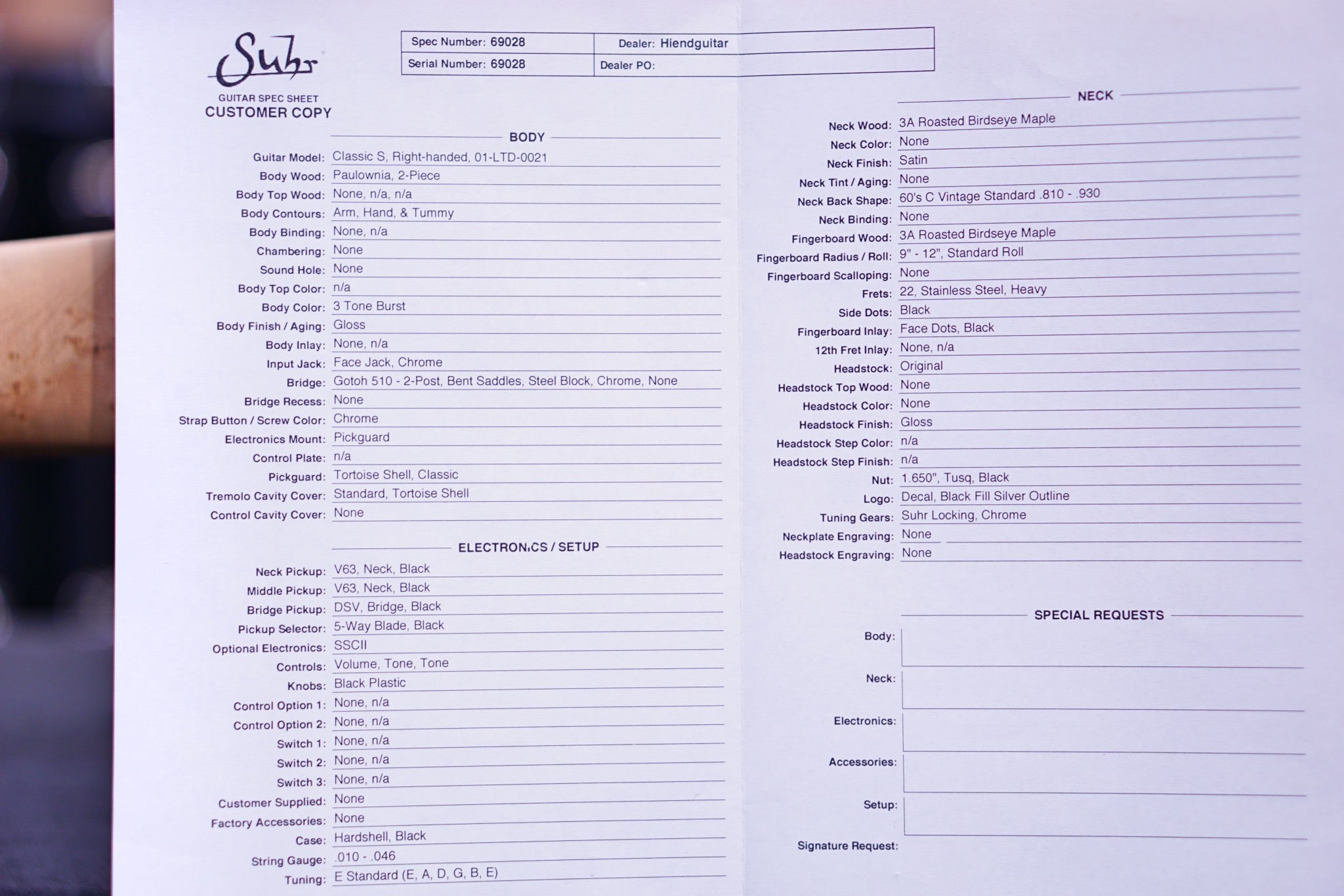 Suhr Classic S Paulownia 3 tone burst 69028 - HIENDGUITAR SUHR GUITAR