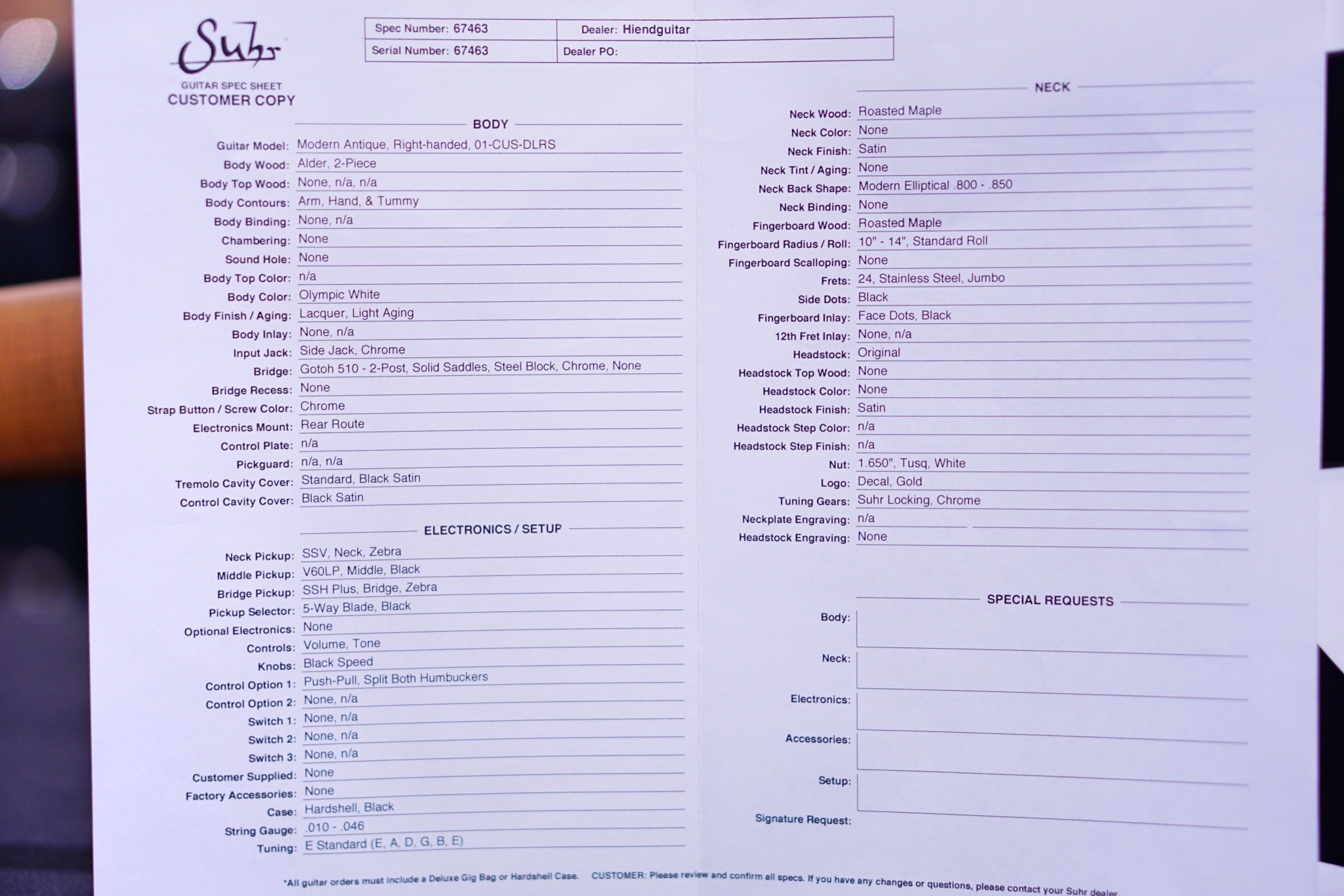 Suhr Modern antique olympic white Hiend spec 67463 - HIENDGUITAR SUHR GUITAR