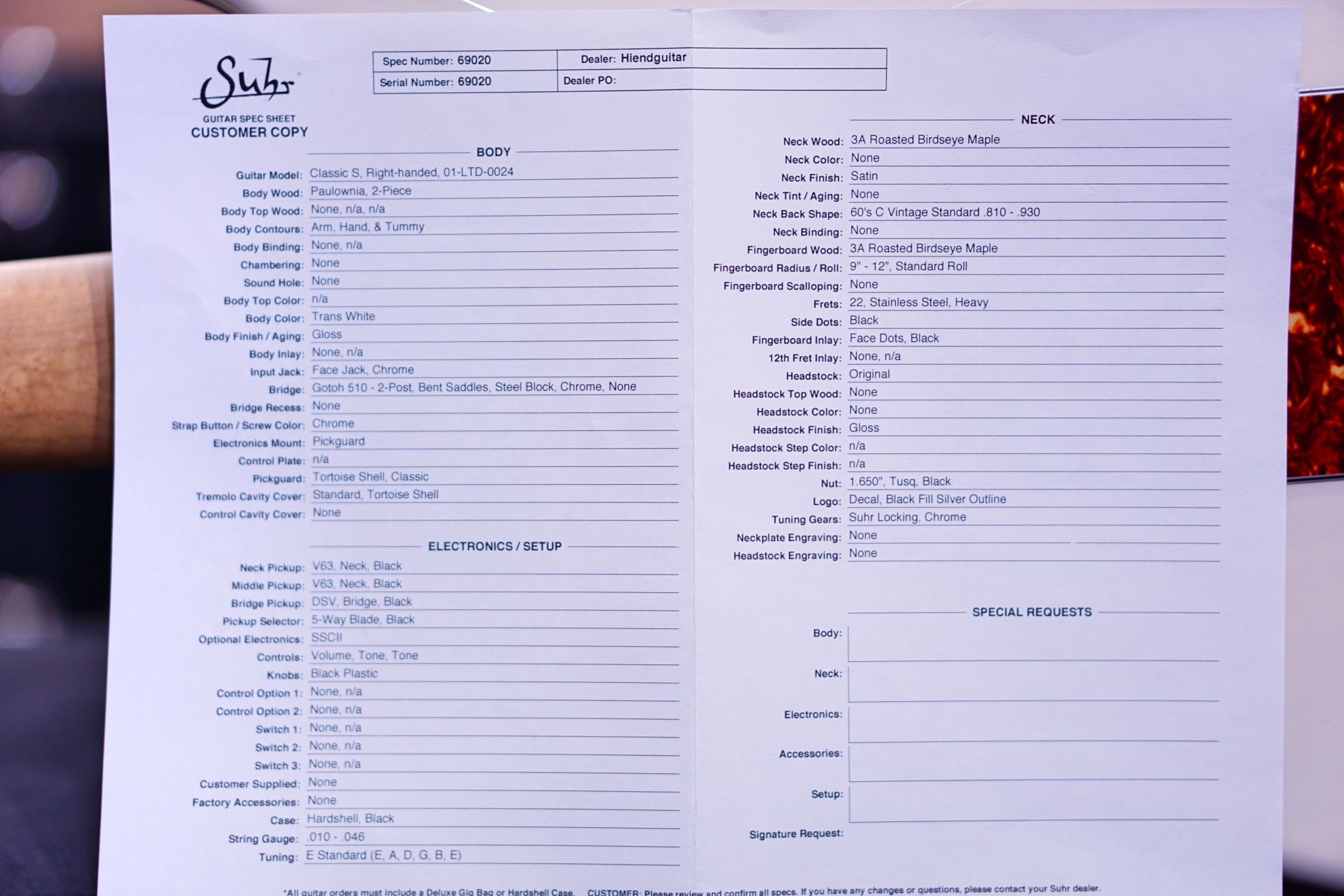 Suhr Classic S Paulownia Trans White 69020 - HIENDGUITAR SUHR GUITAR