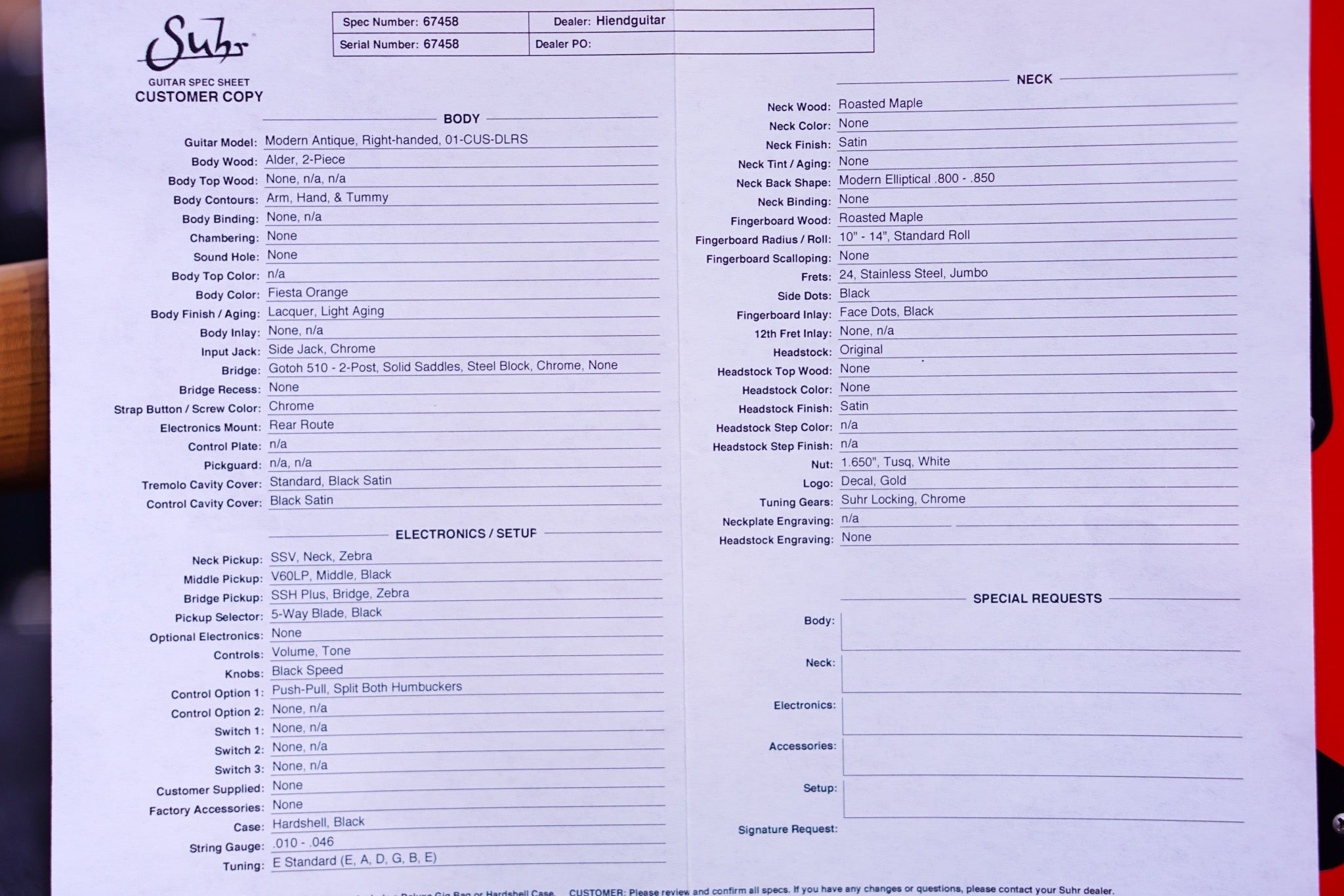 Suhr Modern antique fiesta orange Hiend spec - HIENDGUITAR SUHR GUITAR