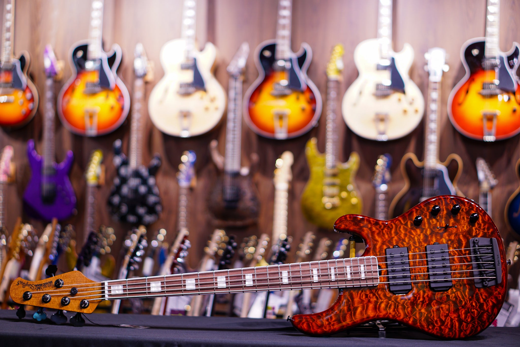 Ernie Ball Music Man BFR StingRay 5 - Giants Orange Quilt F85378 - HIENDGUITAR Musicman GUITAR