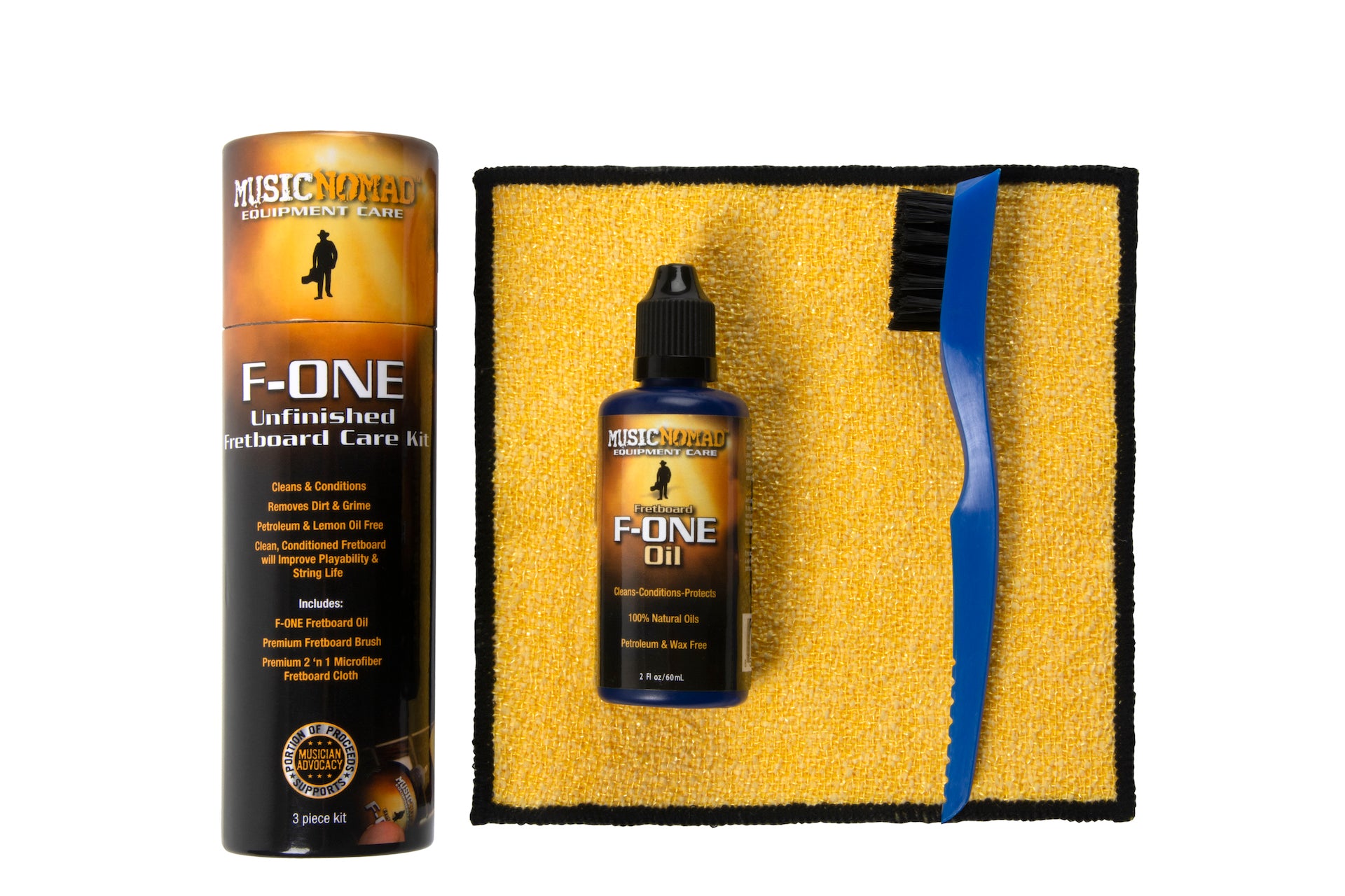 Music Nomad F-ONE Unfinished Fretboard Care Kit - Oil, Cloth, Brush MN125 - HIENDGUITAR musicnomad musicnomad