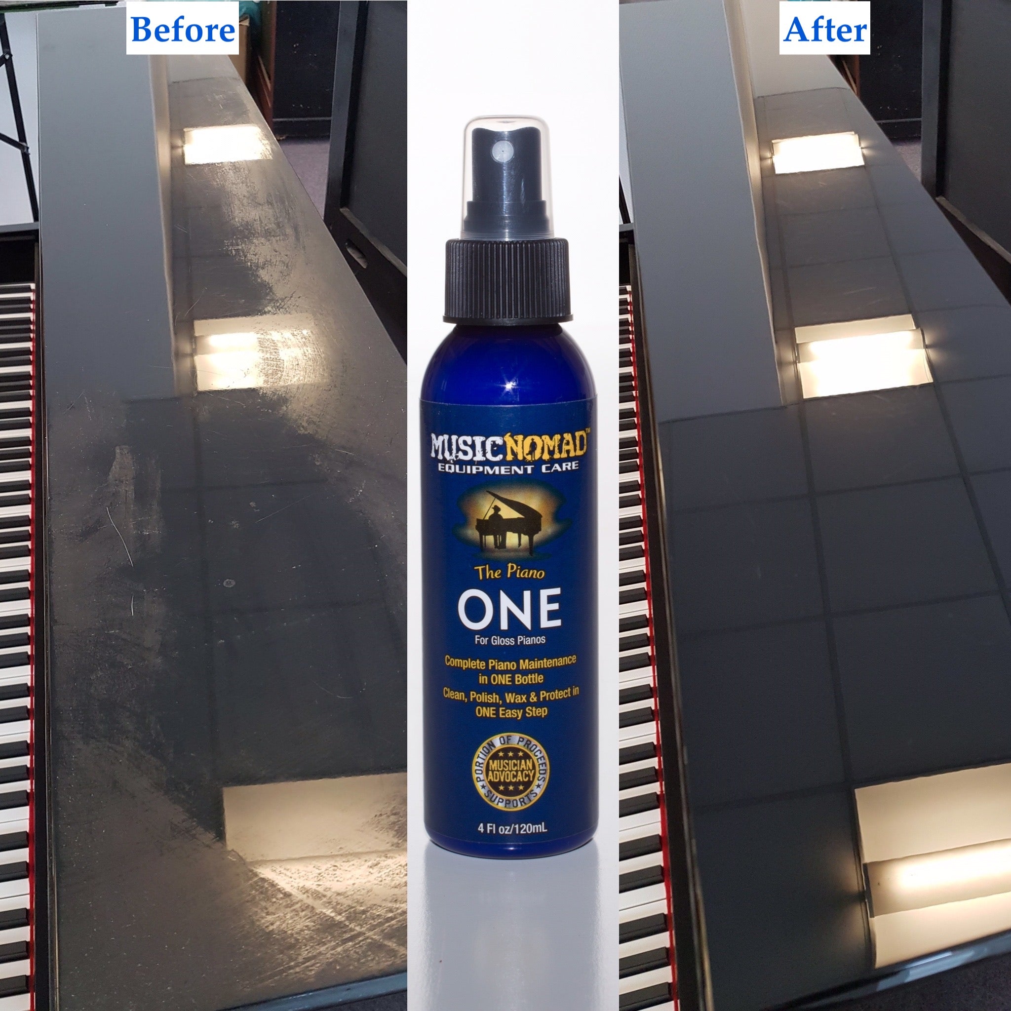 MusicNomad The Piano ONE Cleaner, Polish & Wax for Gloss Pianos - 4 oz. MN130 - HIENDGUITAR musicnomad musicnomad