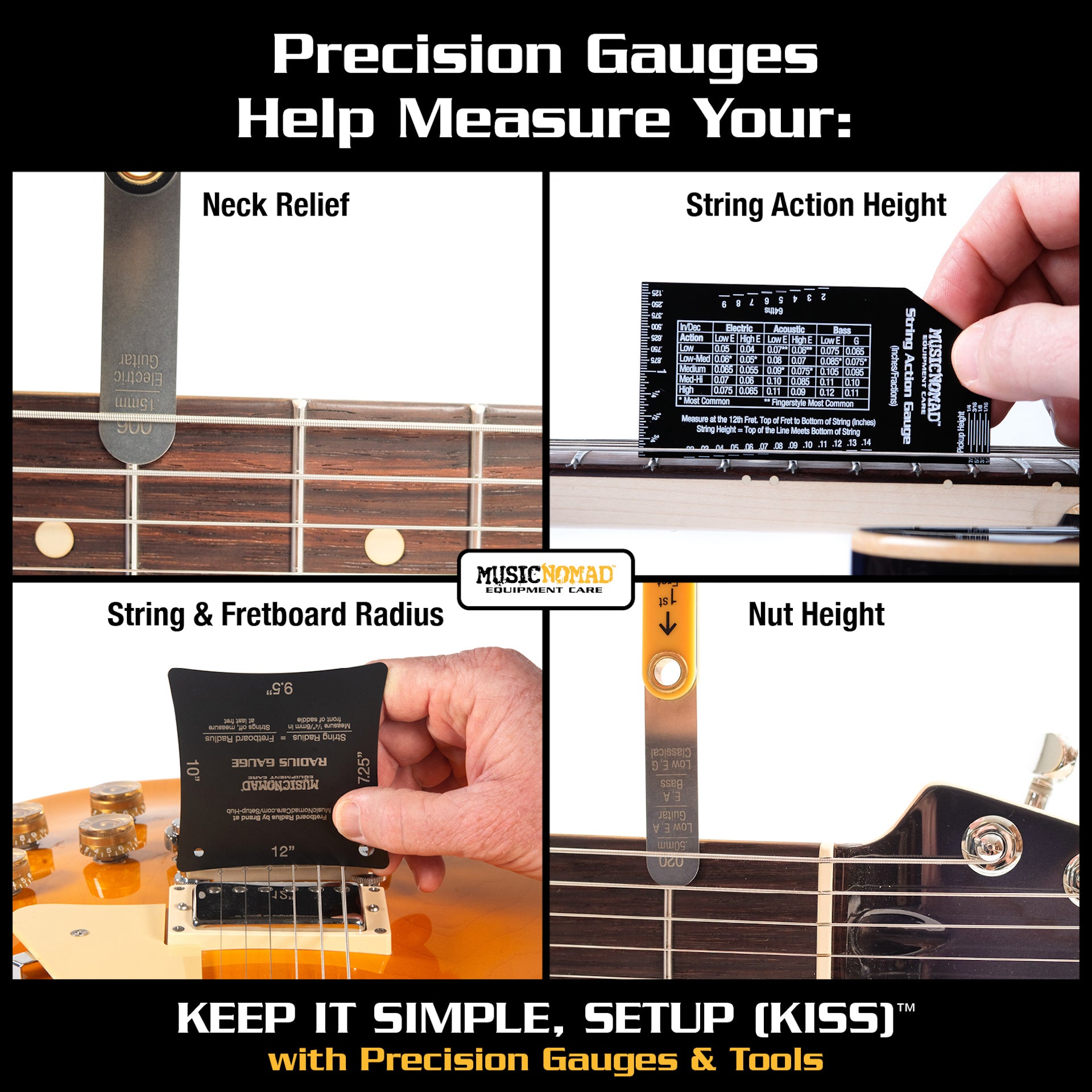 Music Nomad Precision Setup Gauge Set - 6 pc. MN604 - HIENDGUITAR musicnomad musicnomad