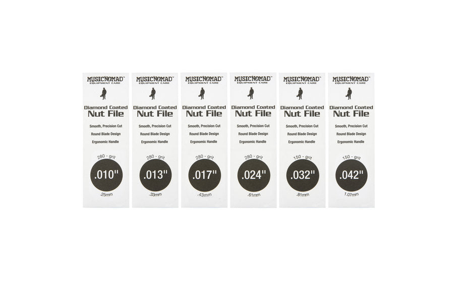 6 pc. Electric Guitar Diamond Coated Nut File Set - Super Light Strings, with Storage Case MN667 - HIENDGUITAR musicnomad Nut file