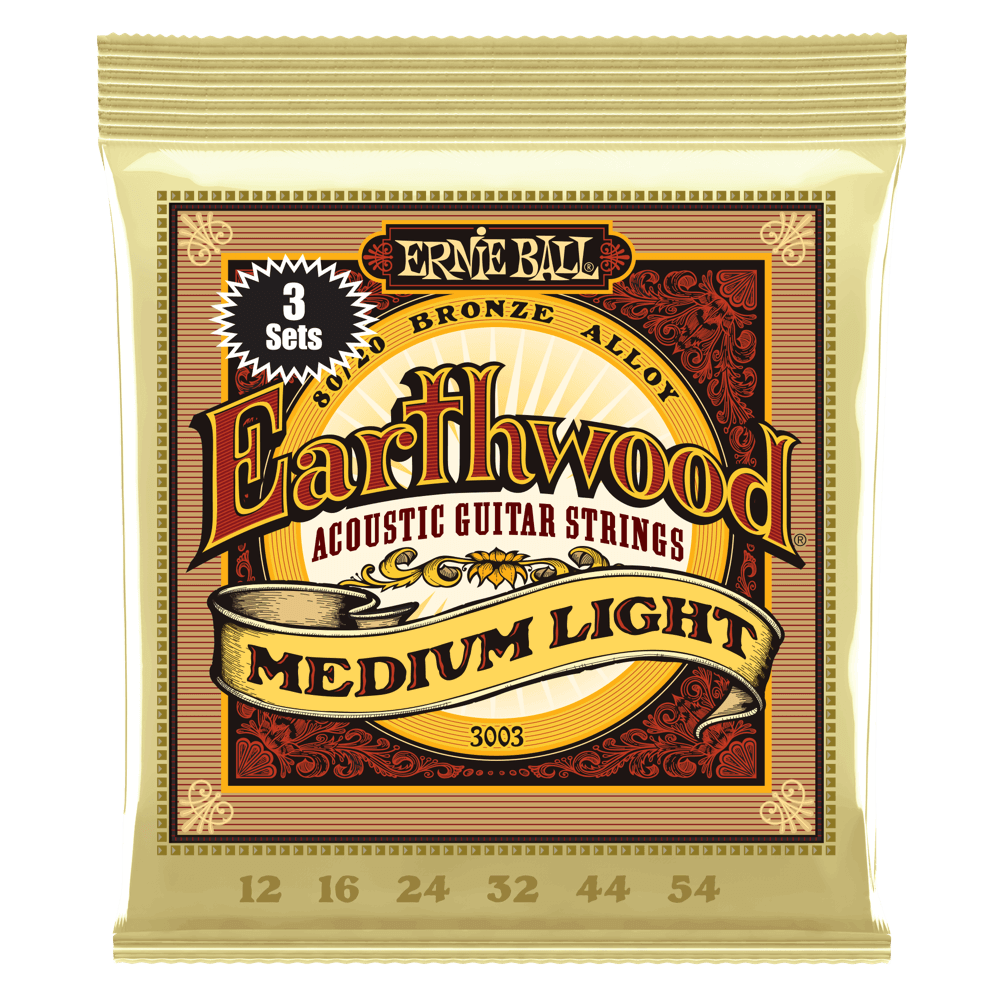 Ernie Ball Earthwood Medium Light 80/20 Bronze Acoustic Guitar Strings 3 Pack - 12-54 Gauge - HIENDGUITAR Ernieball Acoustic Sets