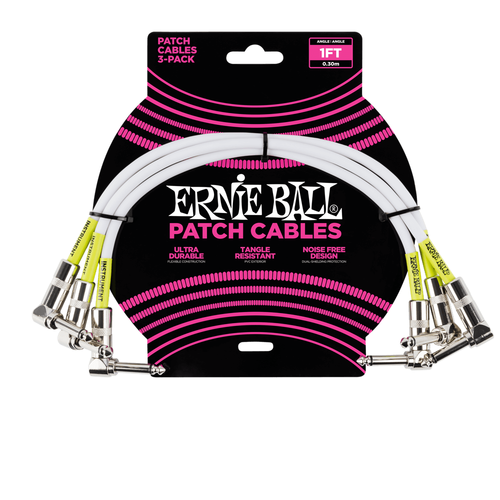 Ernie Ball 1' Angle / Angle Patch Cable 3-Pack - White - HIENDGUITAR Ernieball Cables