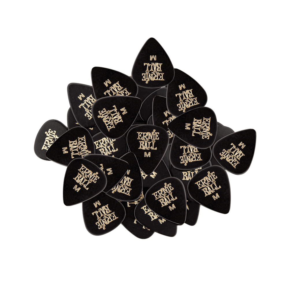 Ernie Ball Medium Black Cellulose Picks, bag of 144 - HIENDGUITAR Ernieball Picks