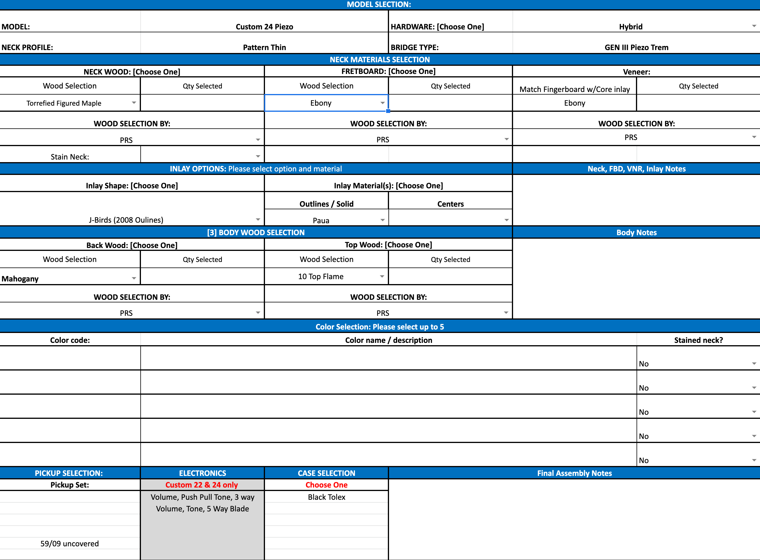 PRS Custom 24 Piezo wood library autumn sky Torrefied maple neck run 0334824 - HIENDGUITAR PRS GUITAR