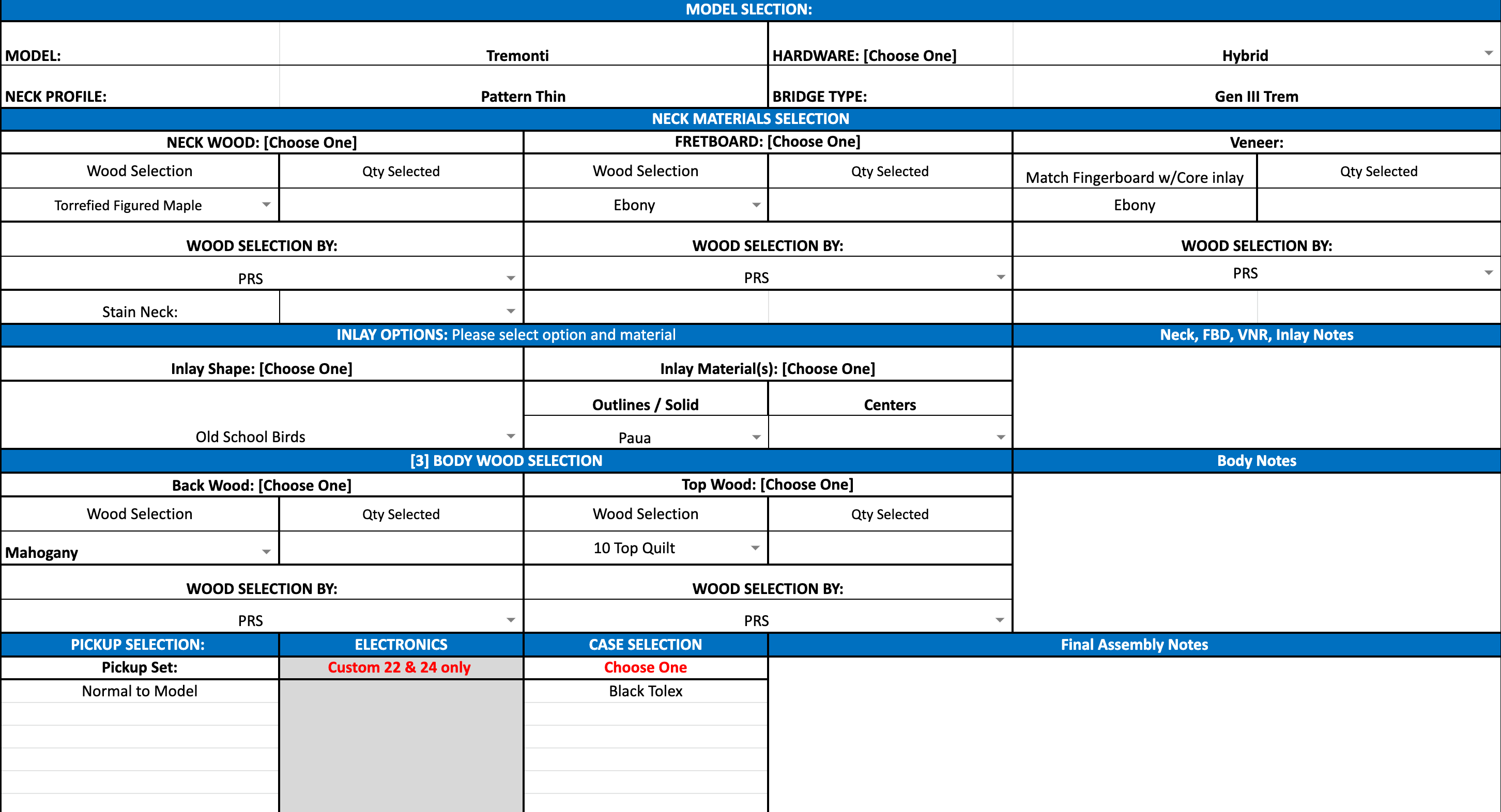PRS Tremonti wood library river blue torrefied maple neck run 0335213 - HIENDGUITAR PRS GUITAR