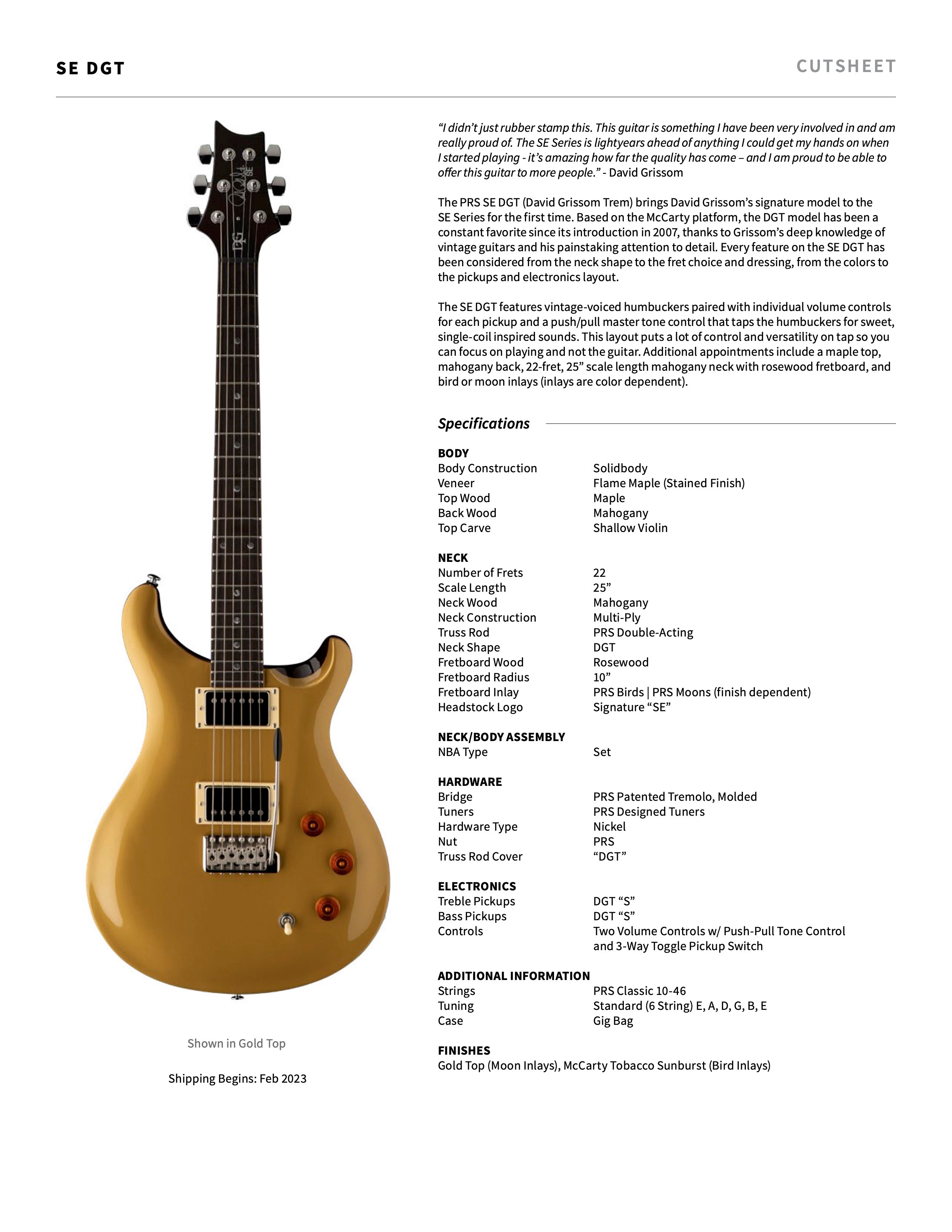 PRS SE DGT McCarty Tobacco Sunburst - HIENDGUITAR PRS SE GUITAR