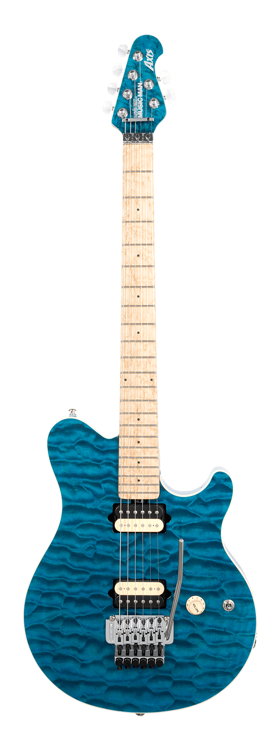 *UPCOMING* Ernie Ball Music Man Axis Trans Blue One Piece Quilt Gold Package G55337 (Copy)