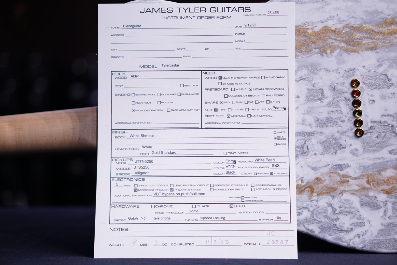 James Tyler Tylerbastar White Shmear 23537 - HIENDGUITAR   James Tyler GUITAR