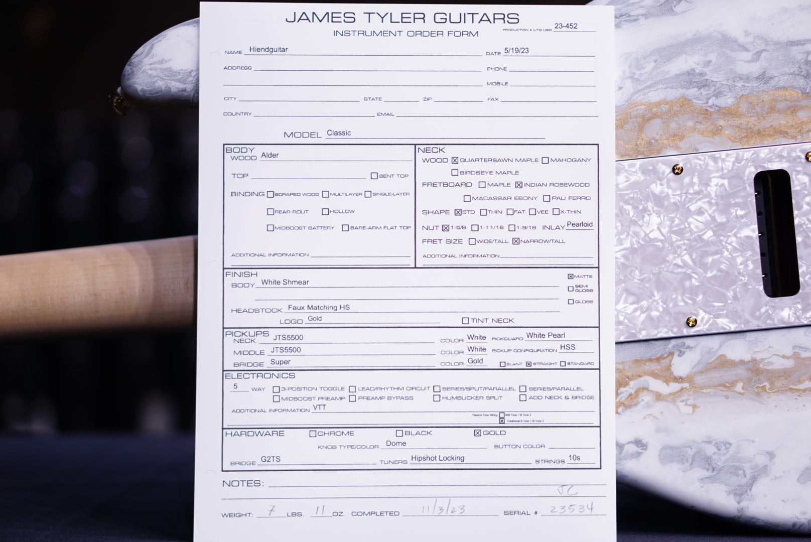 James Tyler Classic white shmear 23534 - HIENDGUITAR   James Tyler GUITAR