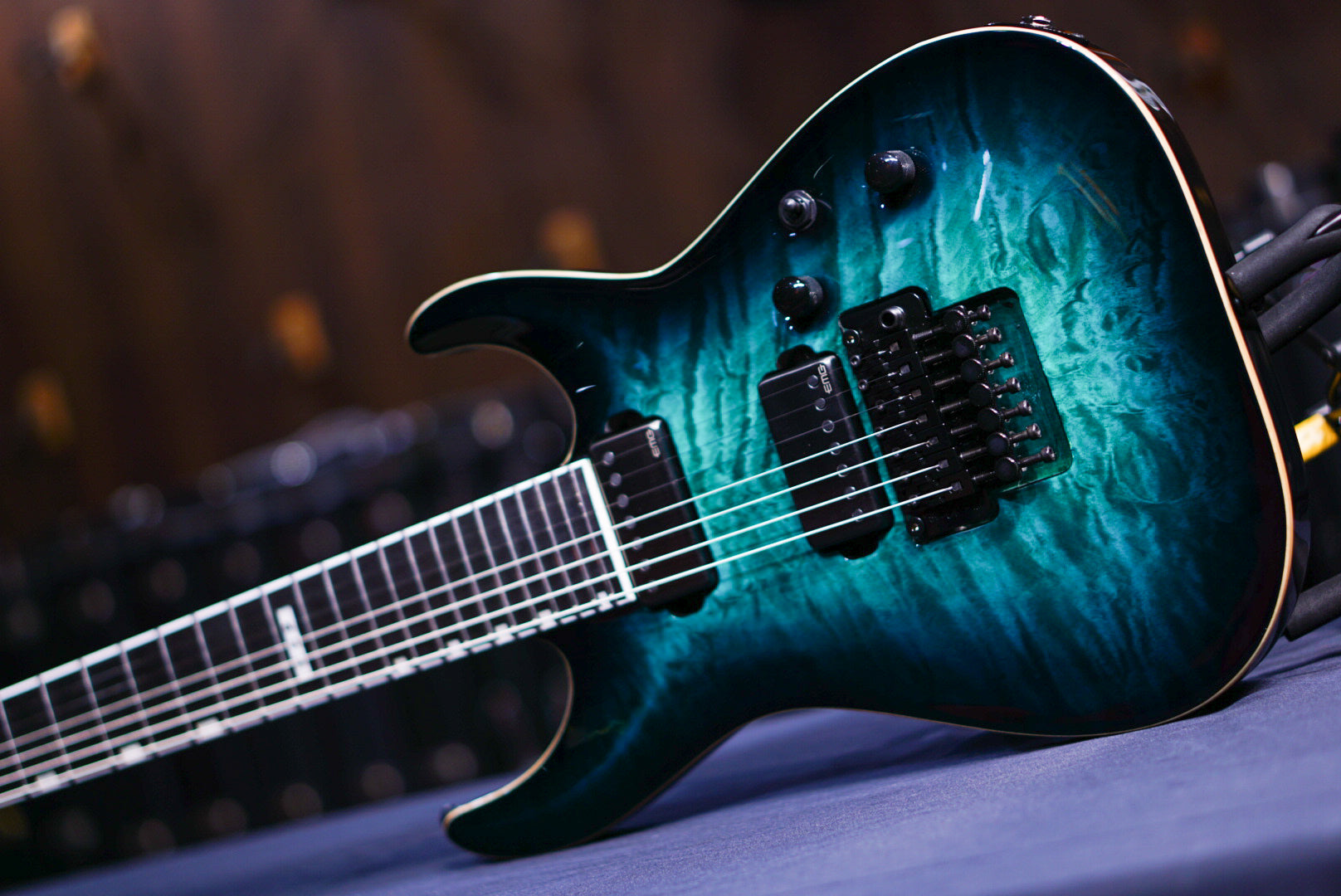 ESP E-II HORIZON FR-7 BLACK TURQUOISE BURST ES1854223 - HIENDGUITAR   ESP GUITAR