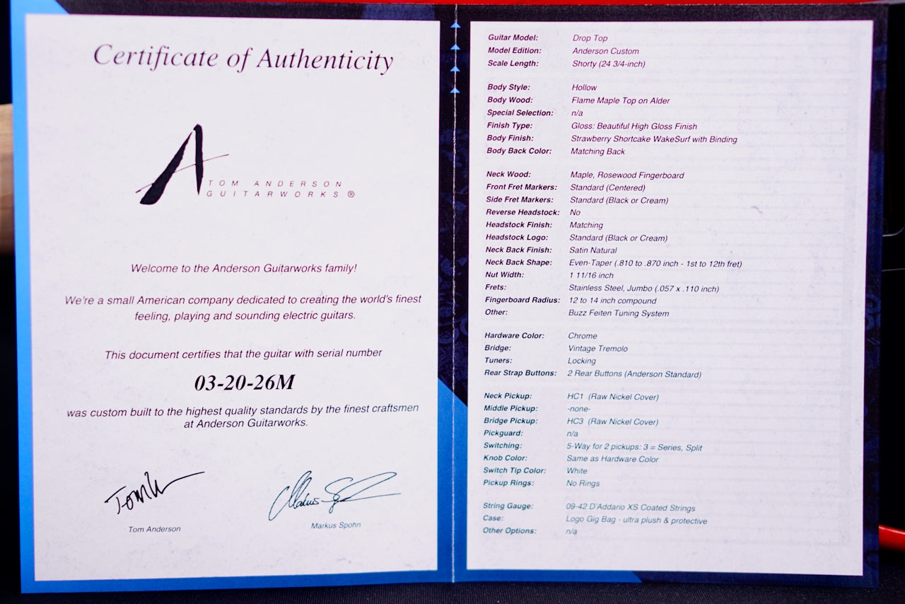 Tom Anderson Drop Top Shorty Hollow Strawberry Shortcake WakeSurf * 03-20-26M *