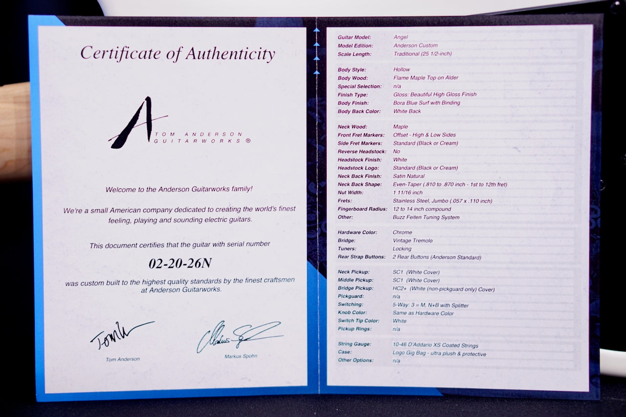 Tom Anderson Angel Hollow Bora Blue Surf * 02-20-26N *