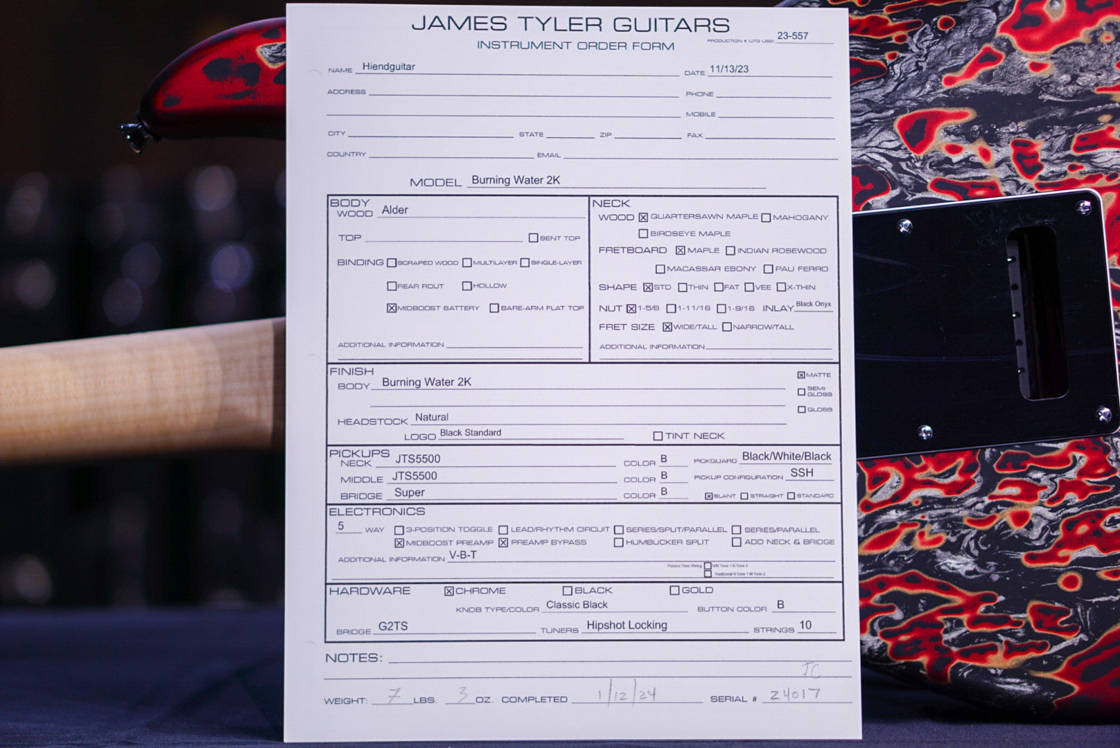 James tyler burning water 2K maple fretboard 24017
