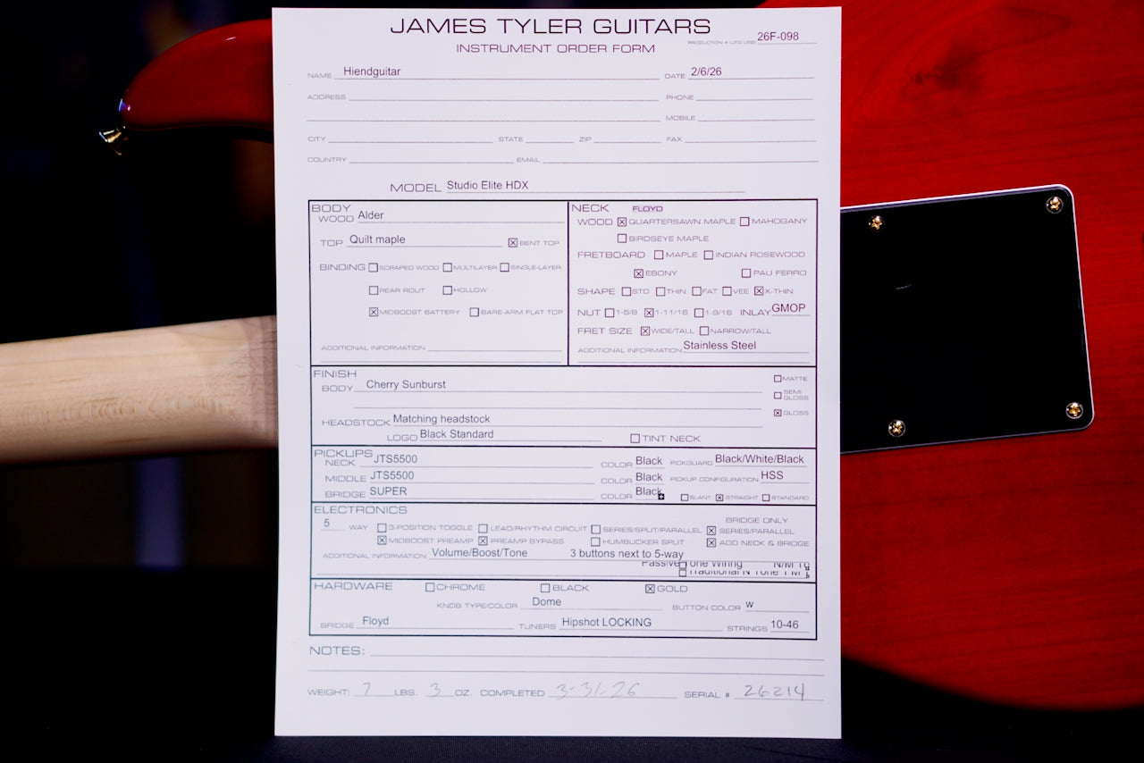 James Tyler Studio Elite HDX Cherry Sunburst 26214