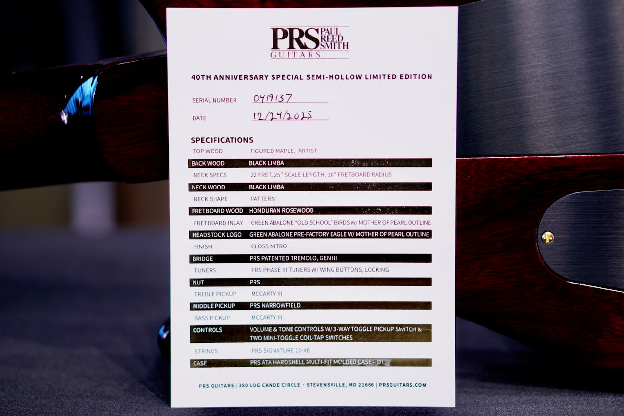 PRS 40th Anniversary Special Semi Hollow Ltd Ed Charcoal Purple Burst 0419137