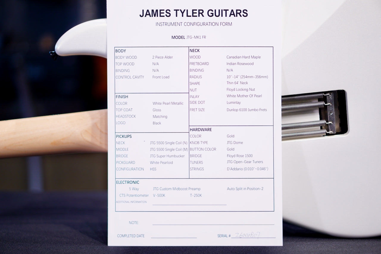 James Tyler JTG FR Floyd Rose - White Pearl Metallic