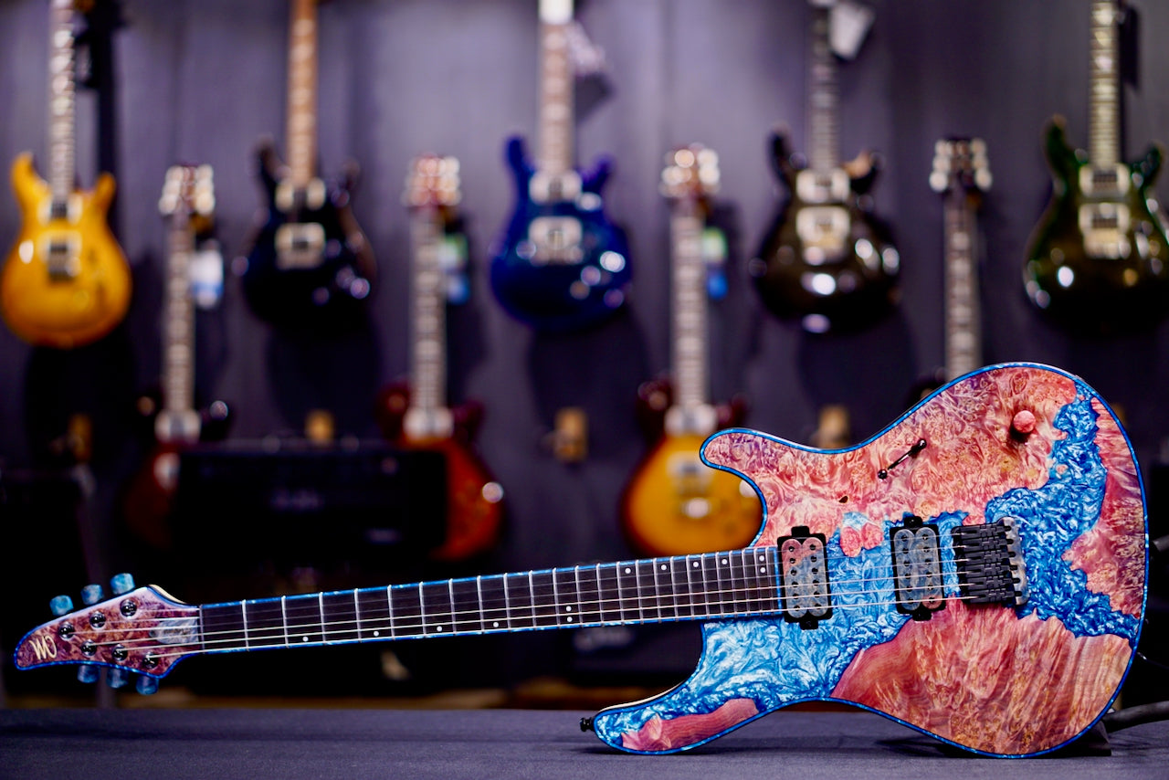 Mayones Regius 6 Burl Maple Master Grade Resin filled pink RF2605296