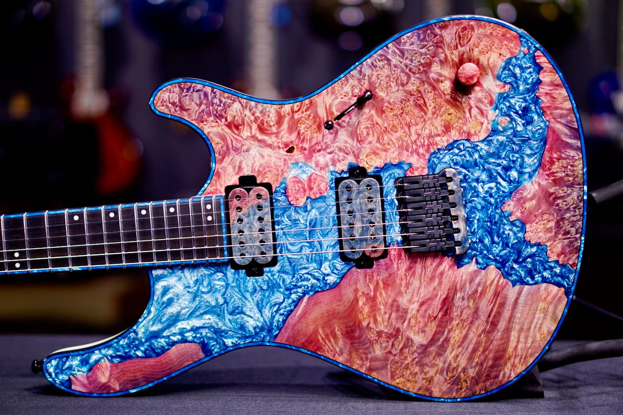 Mayones Regius 6 Burl Maple Master Grade Resin filled pink RF2605296