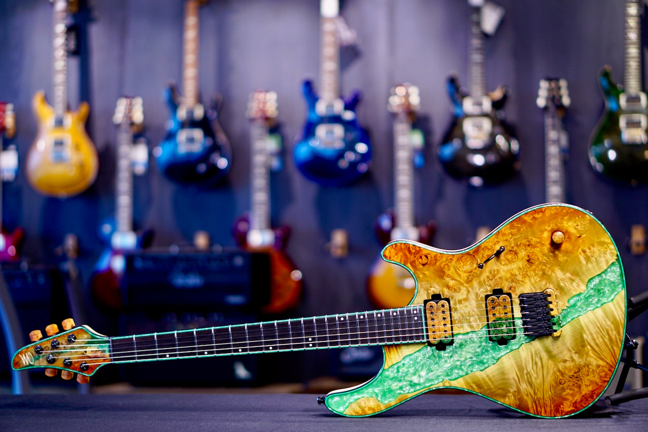 Mayones Regius 6 Burl Maple Master Grade Resin filled Light Green  RF2606301