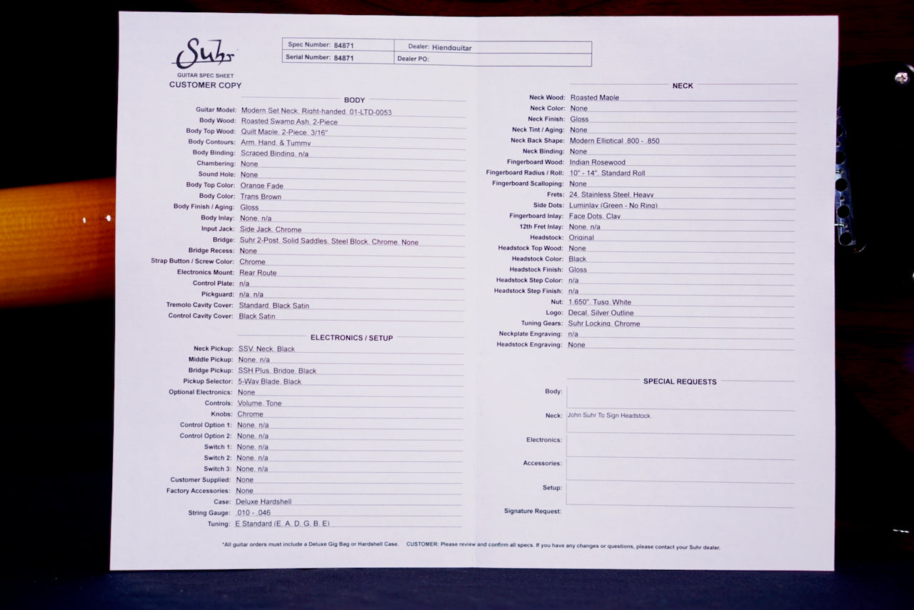 Suhr Modern Set Neck Orange Fade Limited Edition 84871