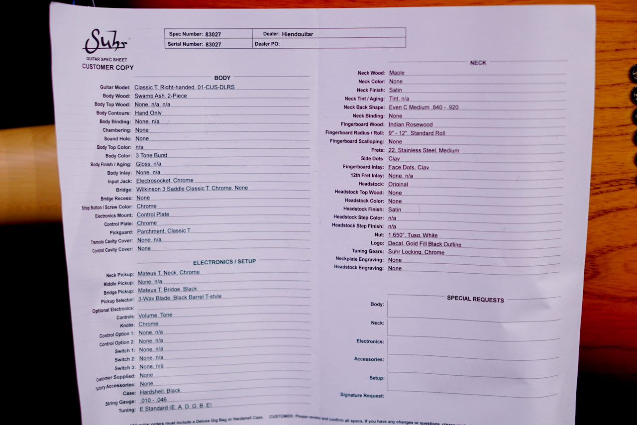 Suhr Classic T Custom three tone burst 83027