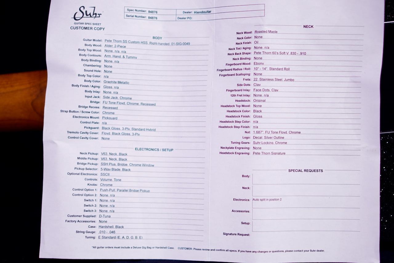 Suhr Pete Thorn Custom HSS Graphite Metallic 84876