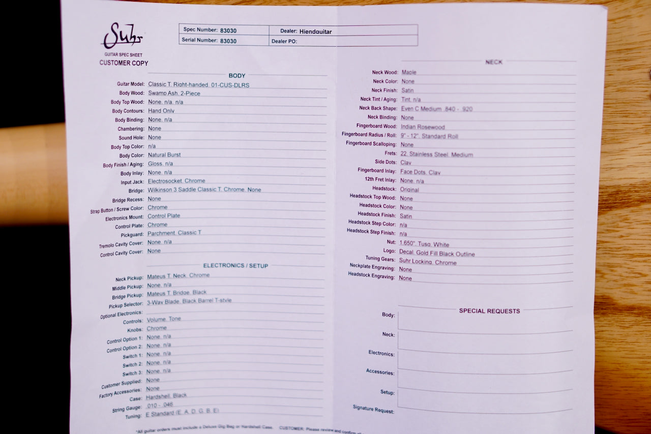 Suhr Classic T Custom Natural Burst 83030