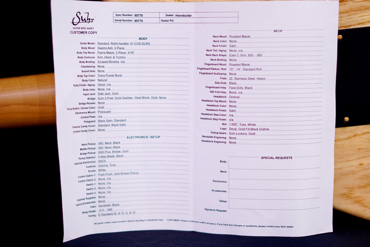 Suhr Standard Custom Trans Purple Burst 85775