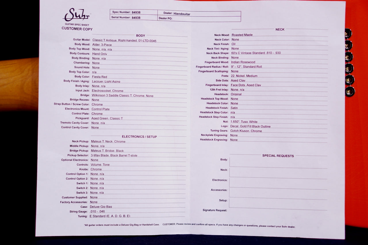 Suhr Classic T Vintage Limited Edition Fiesta Red 84938