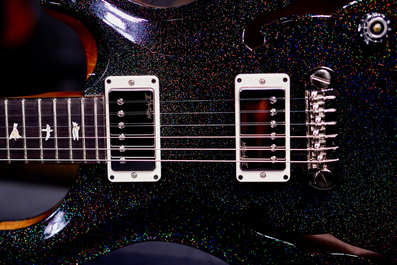PRS Hollowbody II Piezo Black Rainbow Holoflake Top & Binding (Natural Back) 0416856