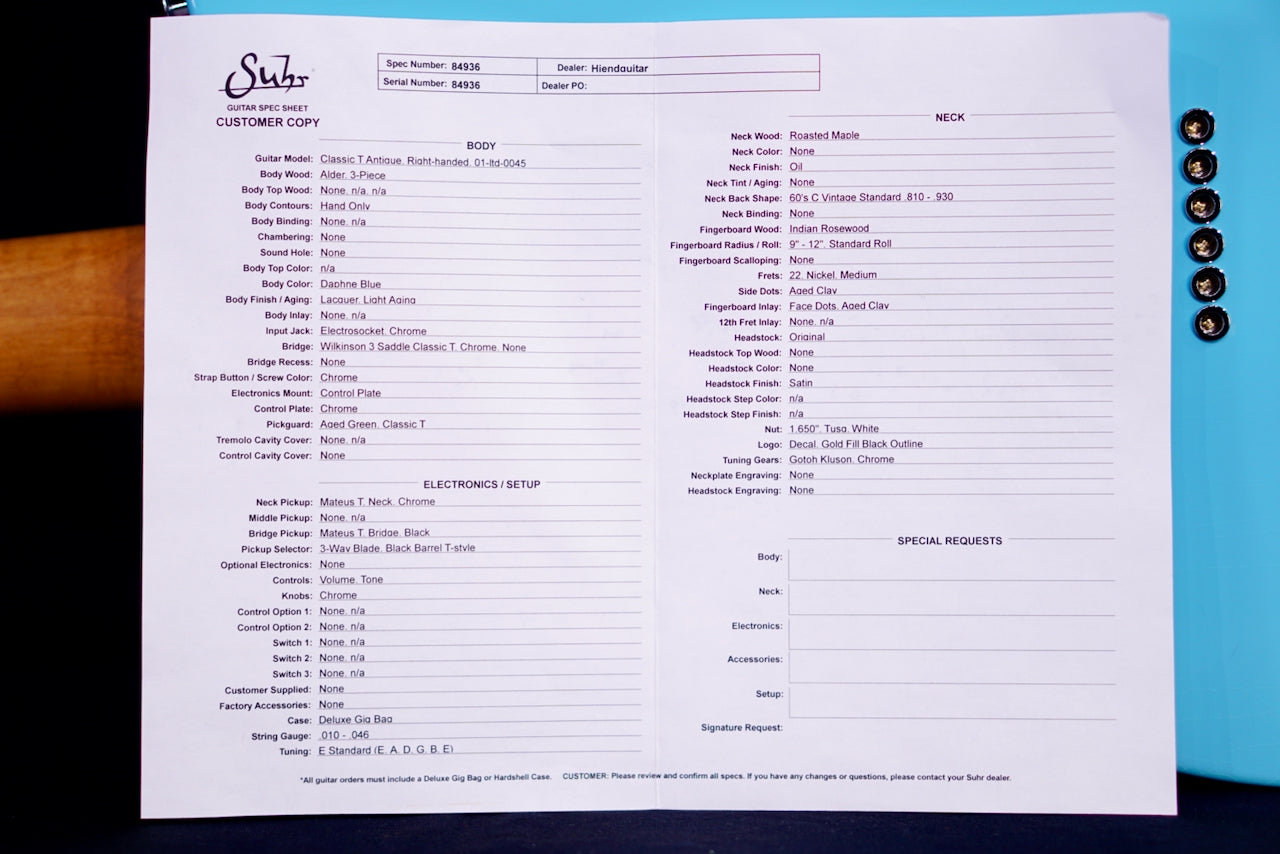 Suhr Classic T Vintage Limited Edition Daphnae Blue 84936