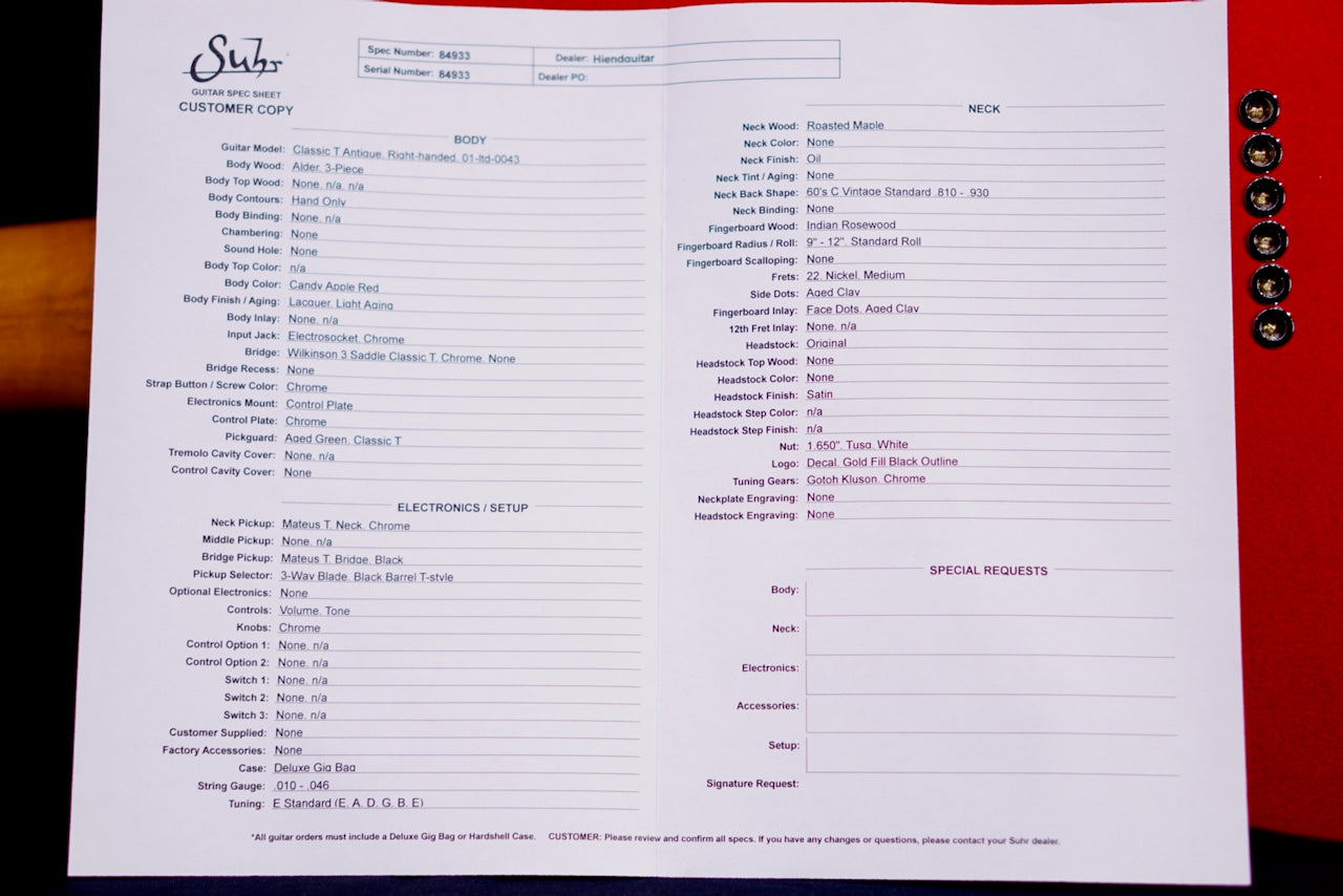 Suhr Classic T Vintage Limited Edition Candy Apple Red 84933